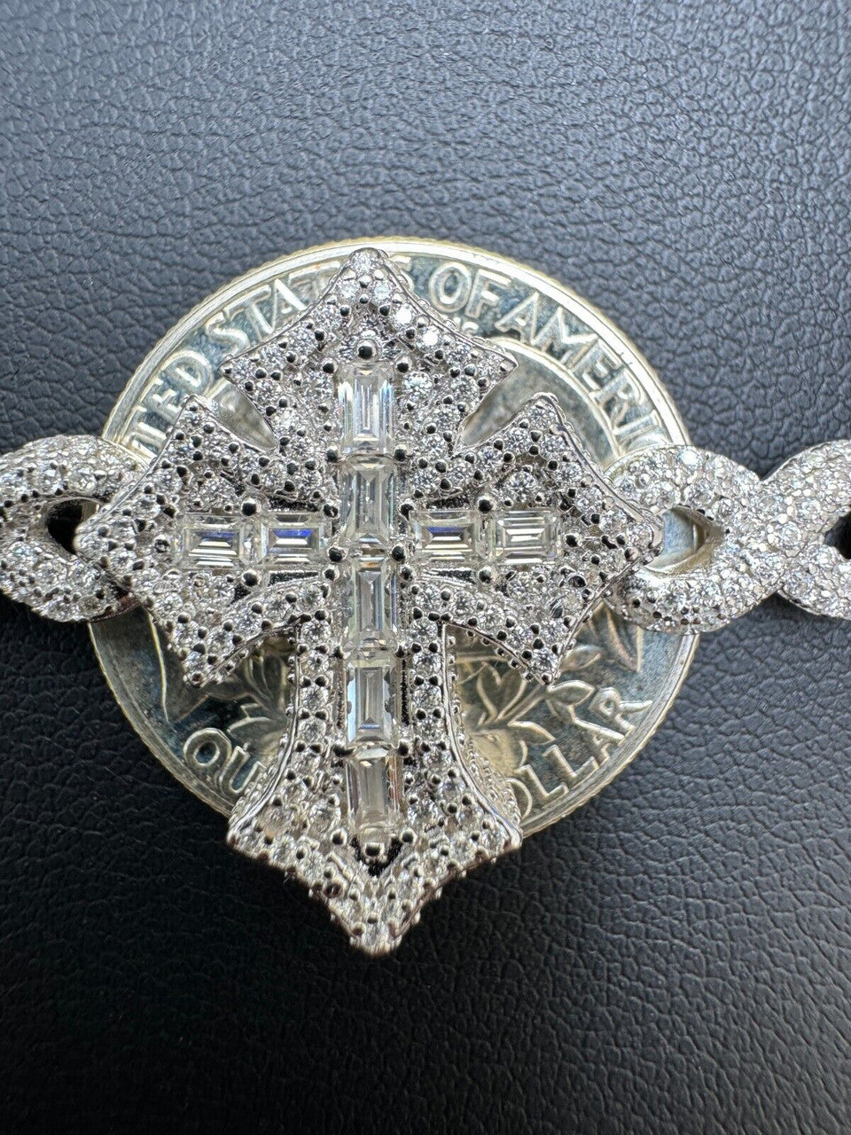 MOISSANITE Eternity 3D Cross Link Bracelet Iced Out - 925 Silver - 24mm - 7.25"-9.25"