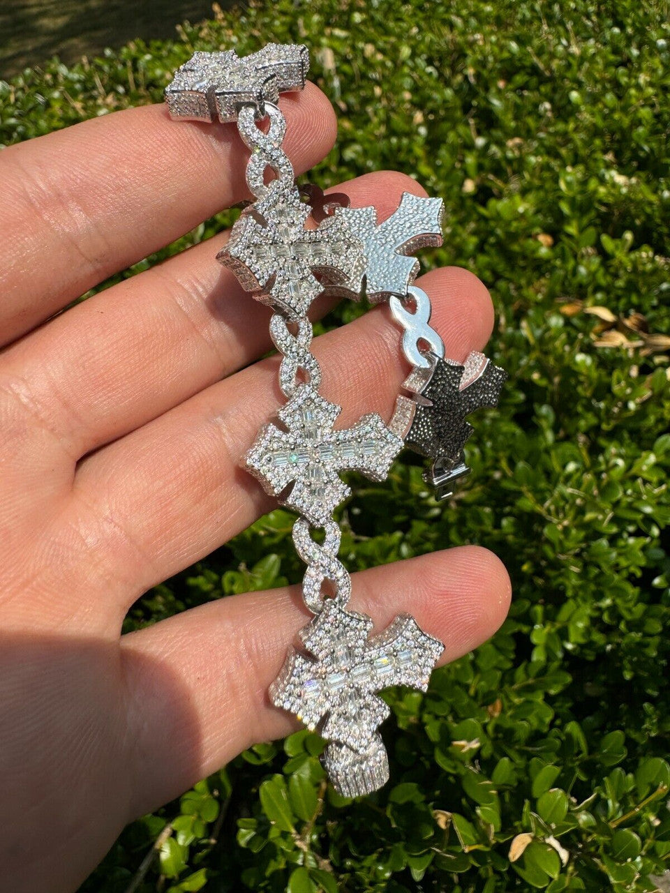 MOISSANITE Eternity 3D Cross Link Bracelet Iced Out - 925 Silver - 24mm - 7.25"-9.25"