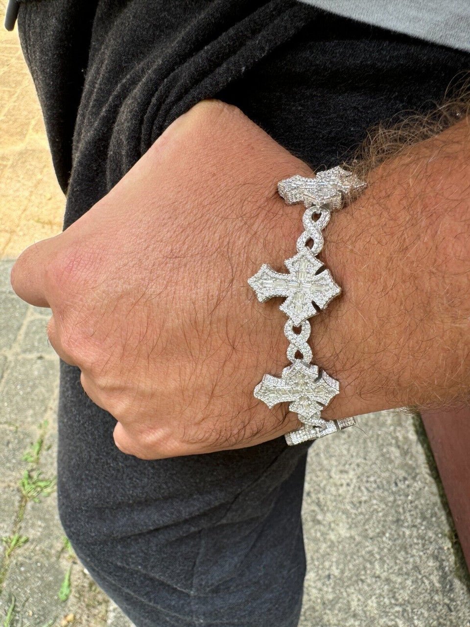 MOISSANITE Eternity 3D Cross Link Bracelet Iced Out - 925 Silver - 24mm - 7.25"-9.25"