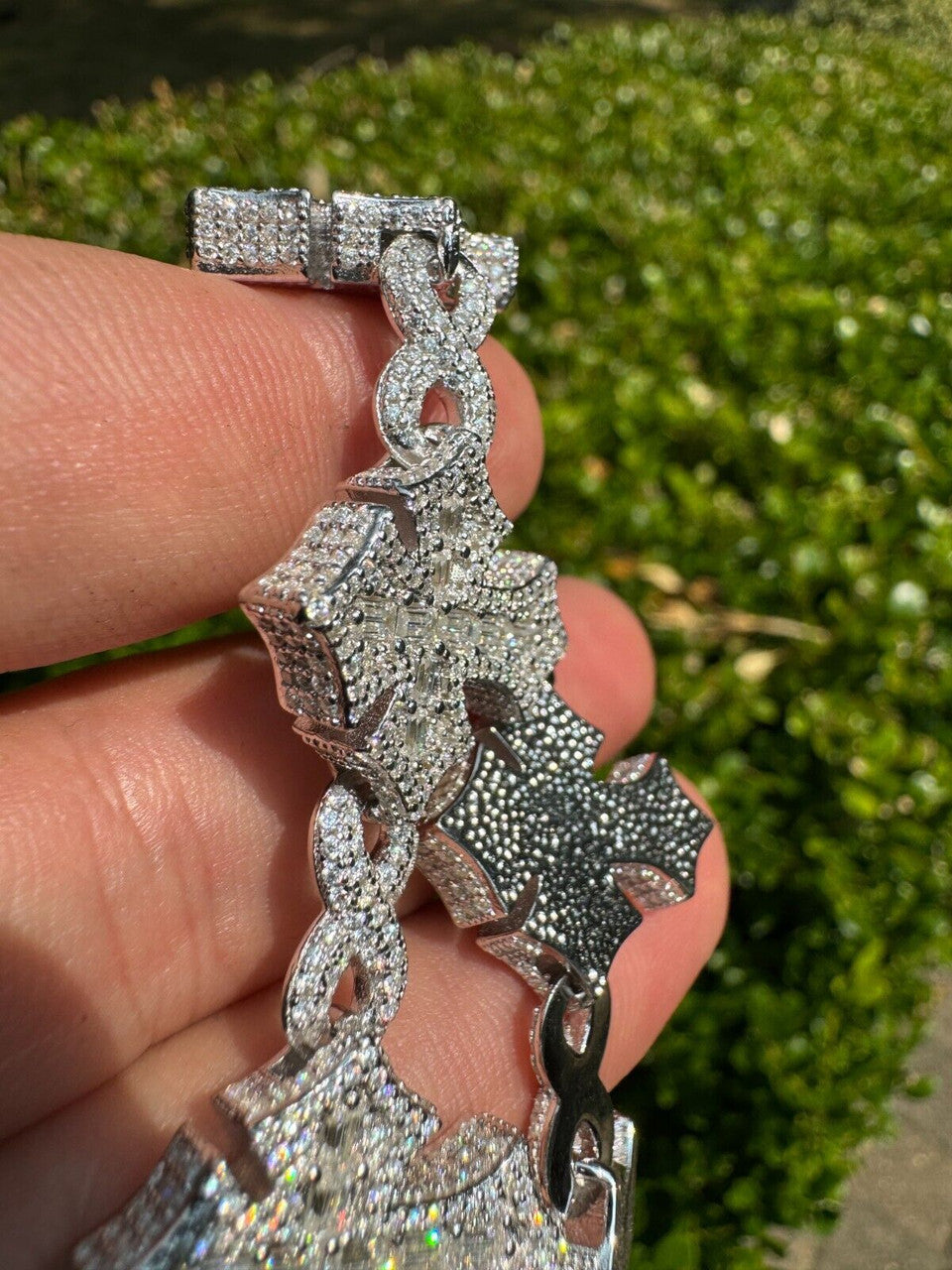 MOISSANITE Eternity 3D Cross Link Bracelet Iced Out - 925 Silver - 24mm - 7.25"-9.25"