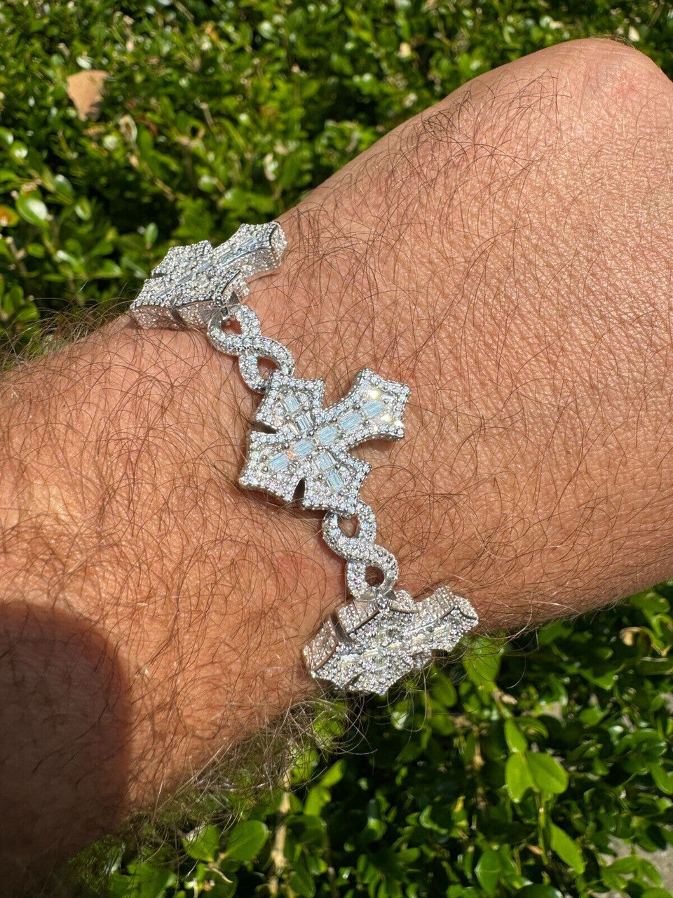 MOISSANITE Eternity 3D Cross Link Bracelet Iced Out - 925 Silver - 24mm - 7.25"-9.25"