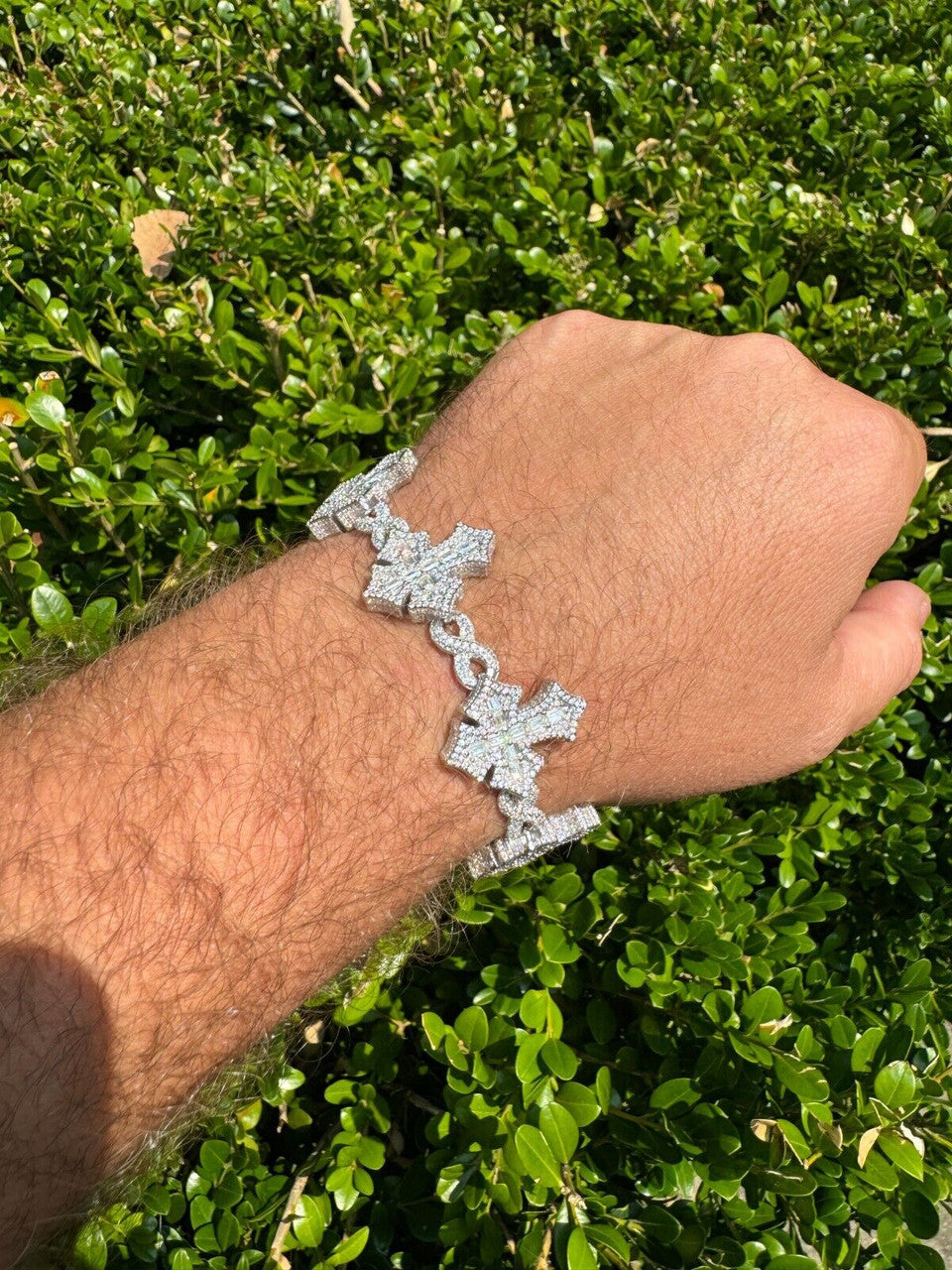 MOISSANITE Eternity 3D Cross Link Bracelet Iced Out - 925 Silver - 24mm - 7.25"-9.25"