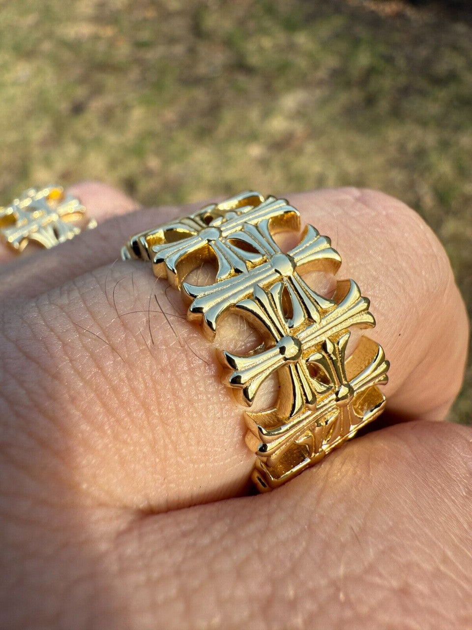 Hearts Chrome Cross Ring - 14k Gold Vermeil 925 Silver - Plain