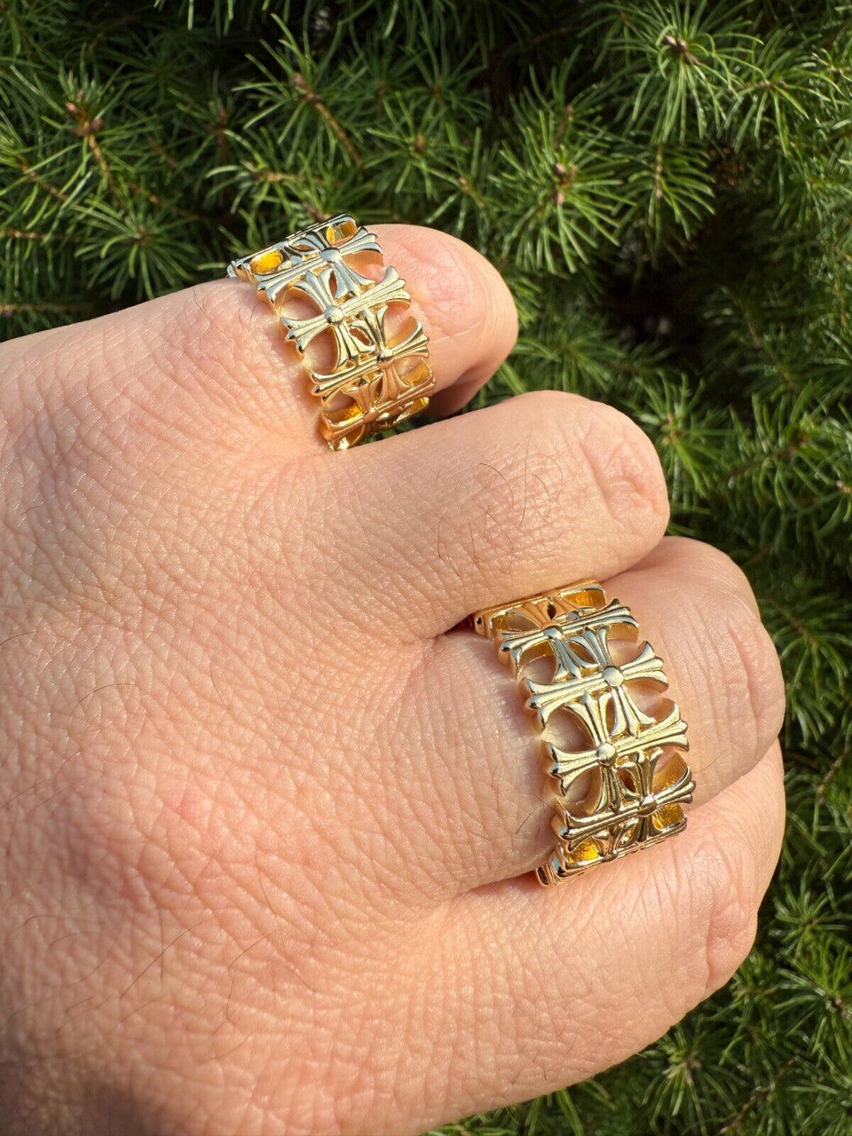 Hearts Chrome Cross Ring - 14k Gold Vermeil 925 Silver - Plain