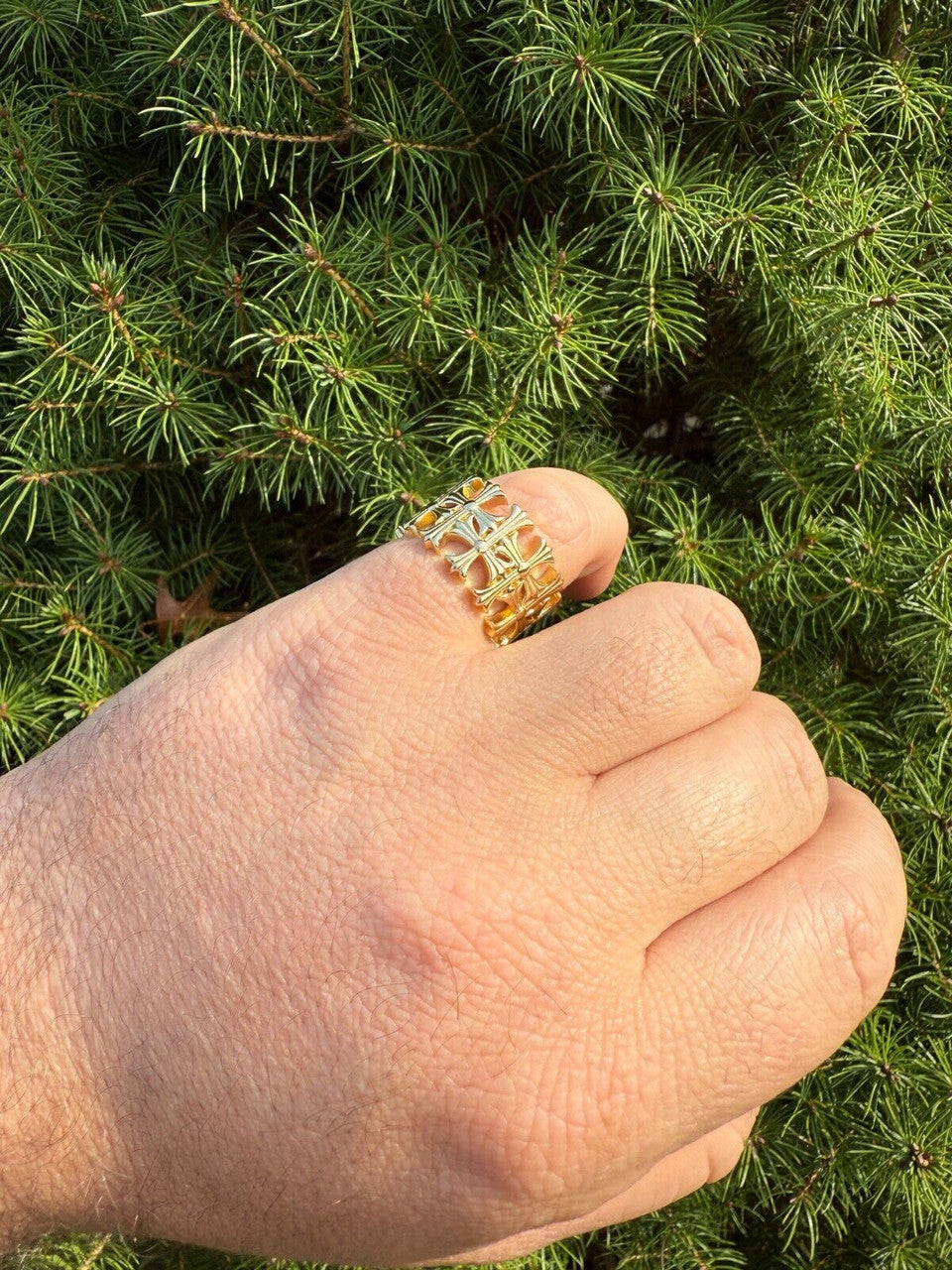 Hearts Chrome Cross Ring - 14k Gold Vermeil 925 Silver - Plain