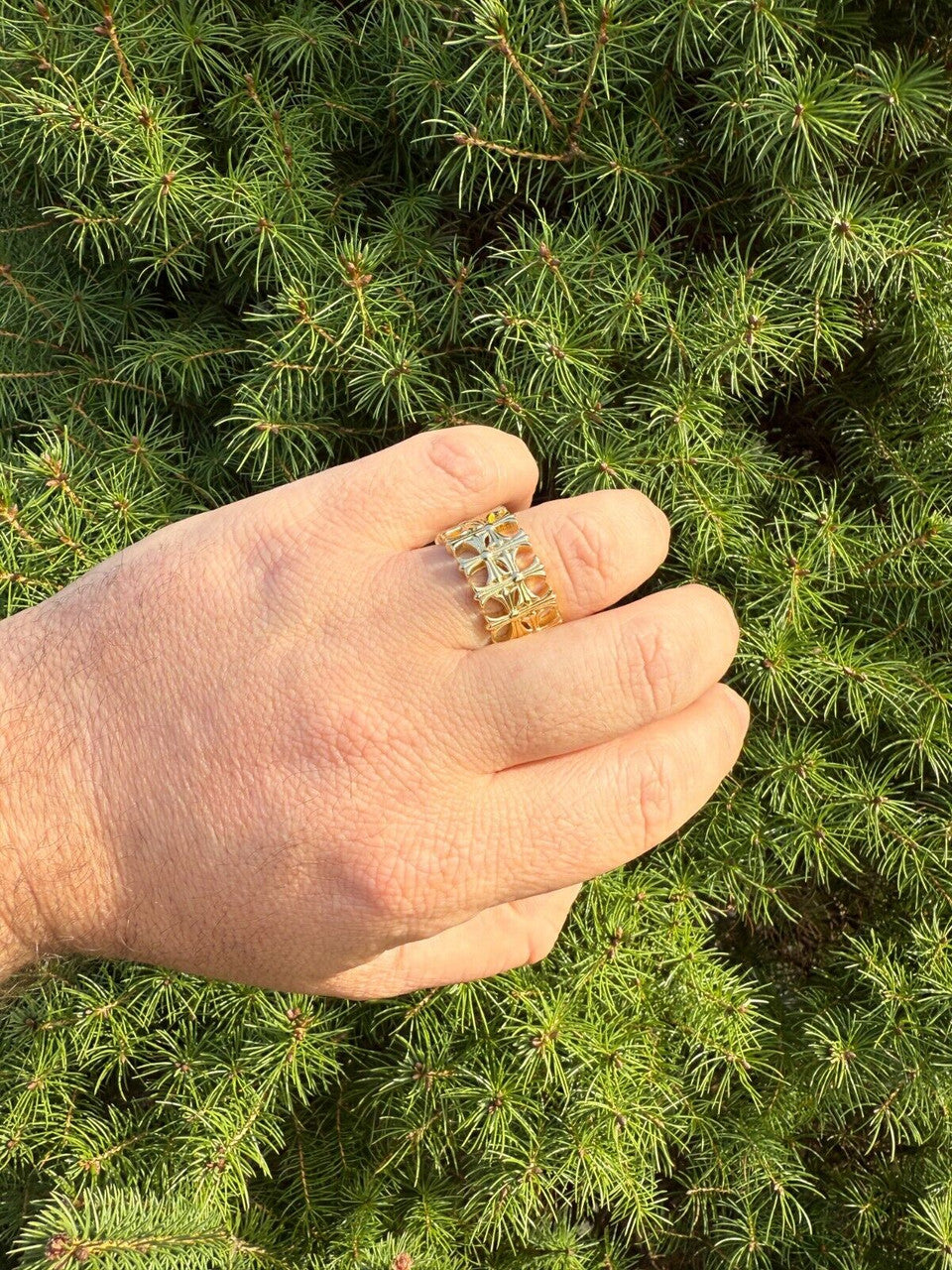 Hearts Chrome Cross Ring - 14k Gold Vermeil 925 Silver - Plain