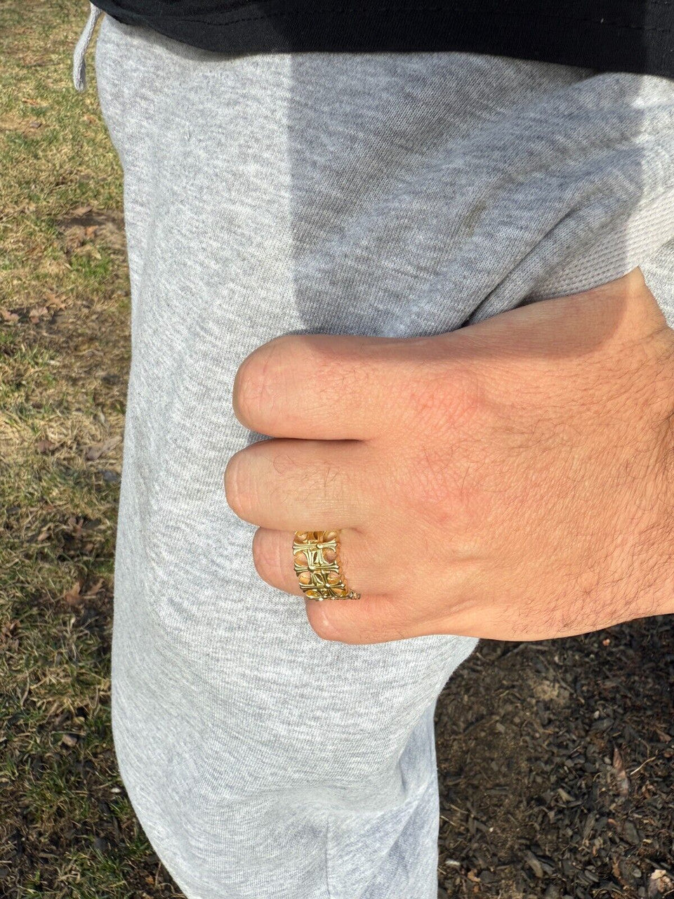 Hearts Chrome Cross Ring - 14k Gold Vermeil 925 Silver - Plain
