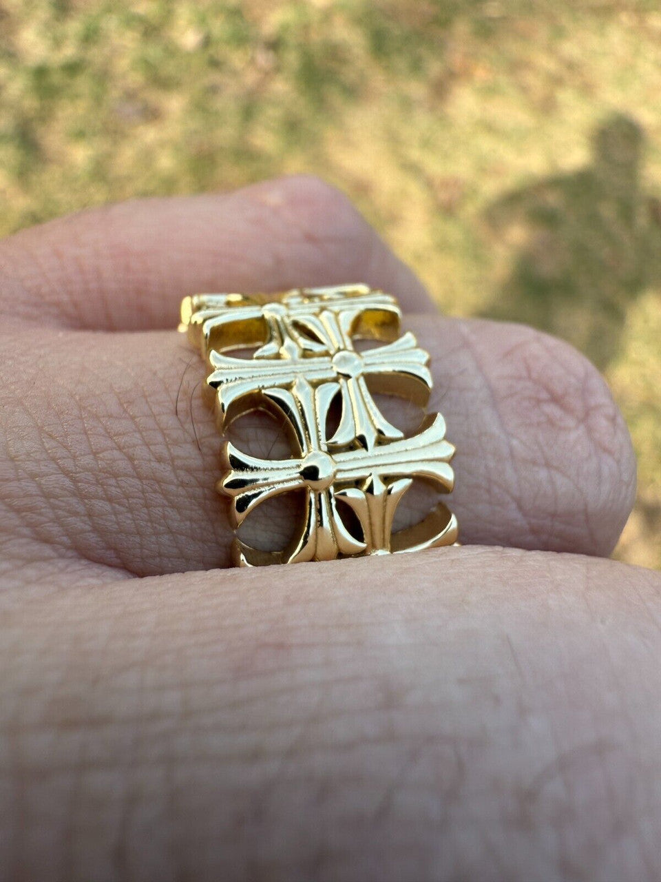 Hearts Chrome Cross Ring - 14k Gold Vermeil 925 Silver - Plain