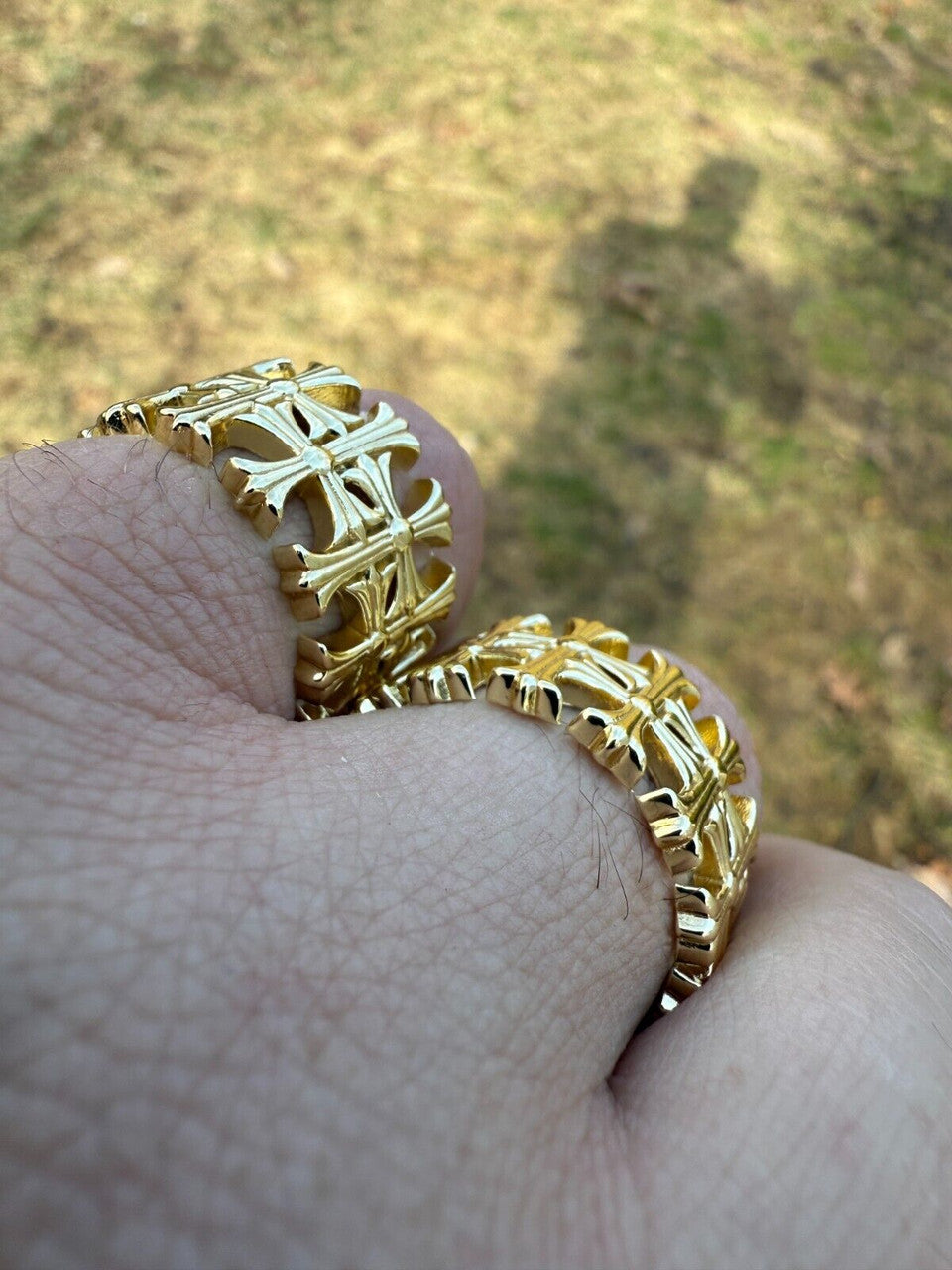 Hearts Chrome Cross Ring - 14k Gold Vermeil 925 Silver - Plain