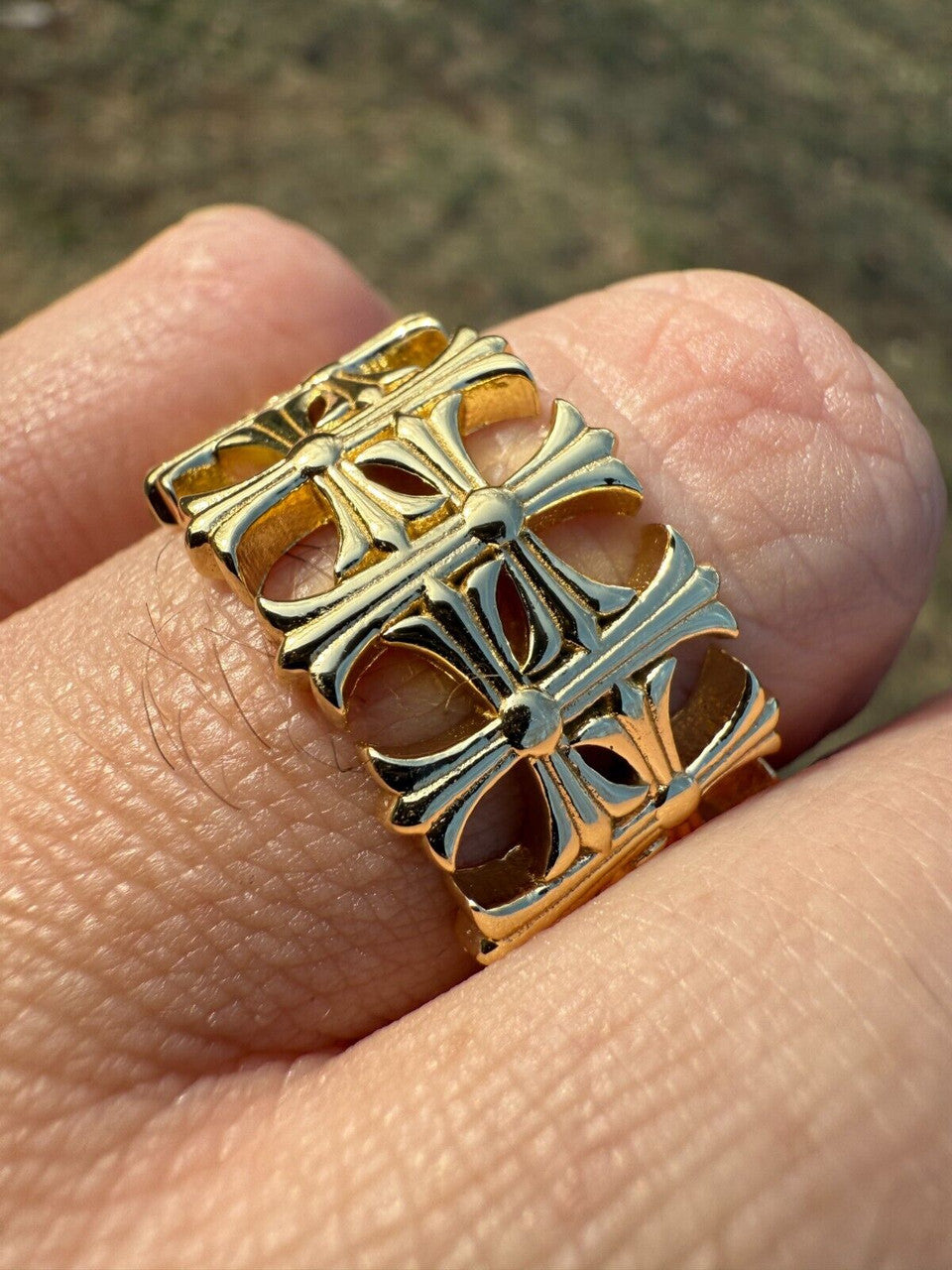 Hearts Chrome Cross Ring - 14k Gold Vermeil 925 Silver - Plain