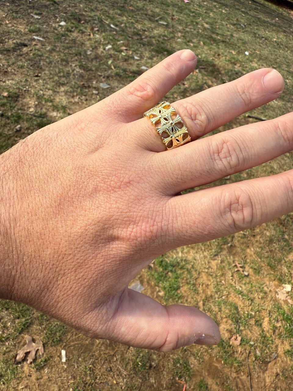Hearts Chrome Cross Ring - 14k Gold Vermeil 925 Silver - Plain
