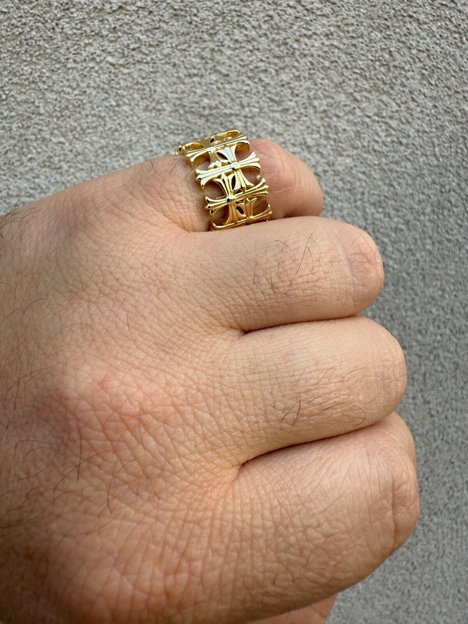 Hearts Chrome Cross Ring - 14k Gold Vermeil 925 Silver - Plain