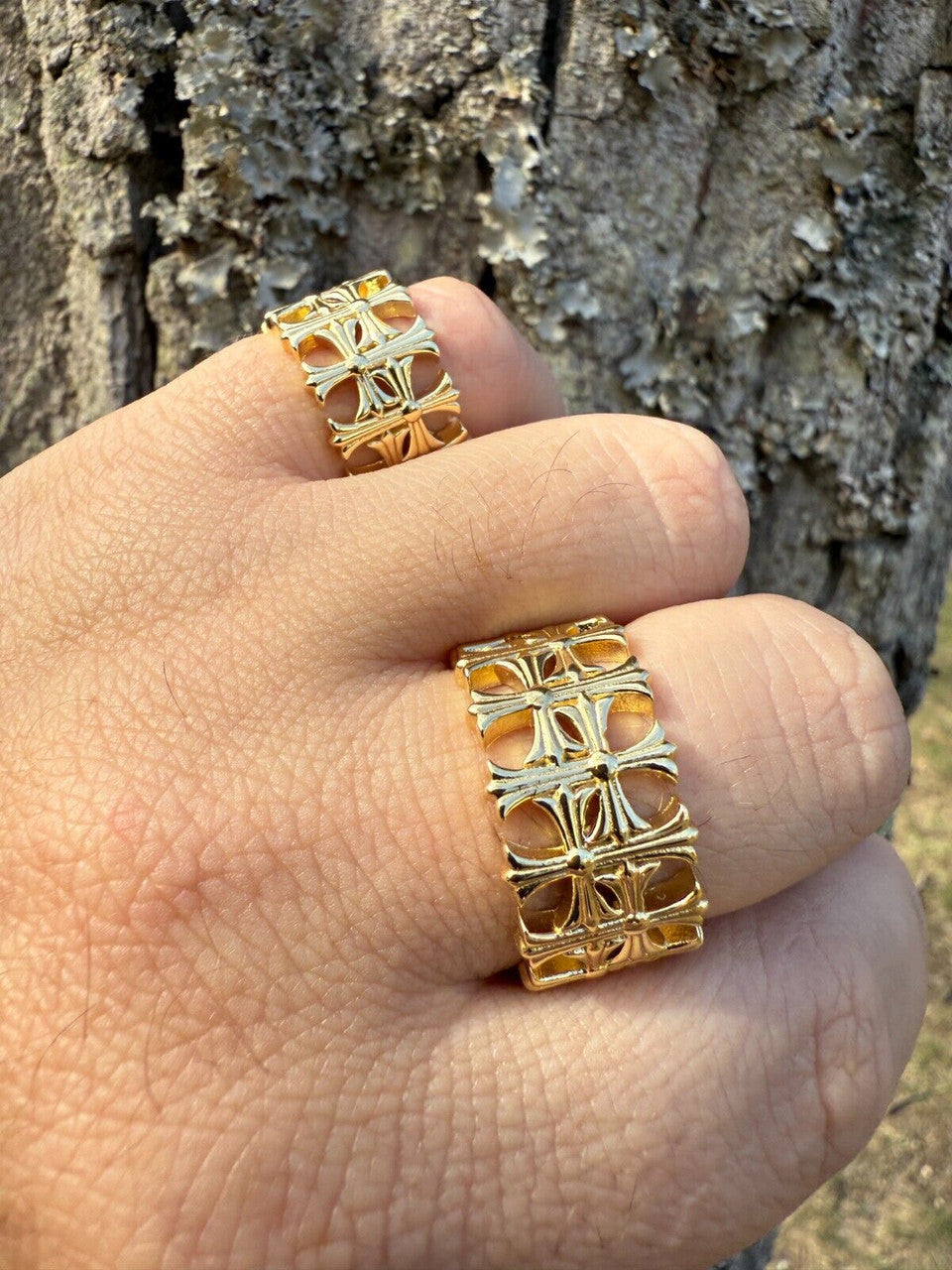 Hearts Chrome Cross Ring - 14k Gold Vermeil 925 Silver - Plain