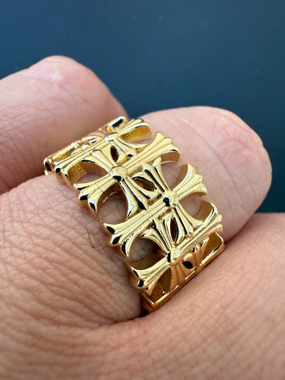 Hearts Chrome Cross Ring - 14k Gold Vermeil 925 Silver - Plain