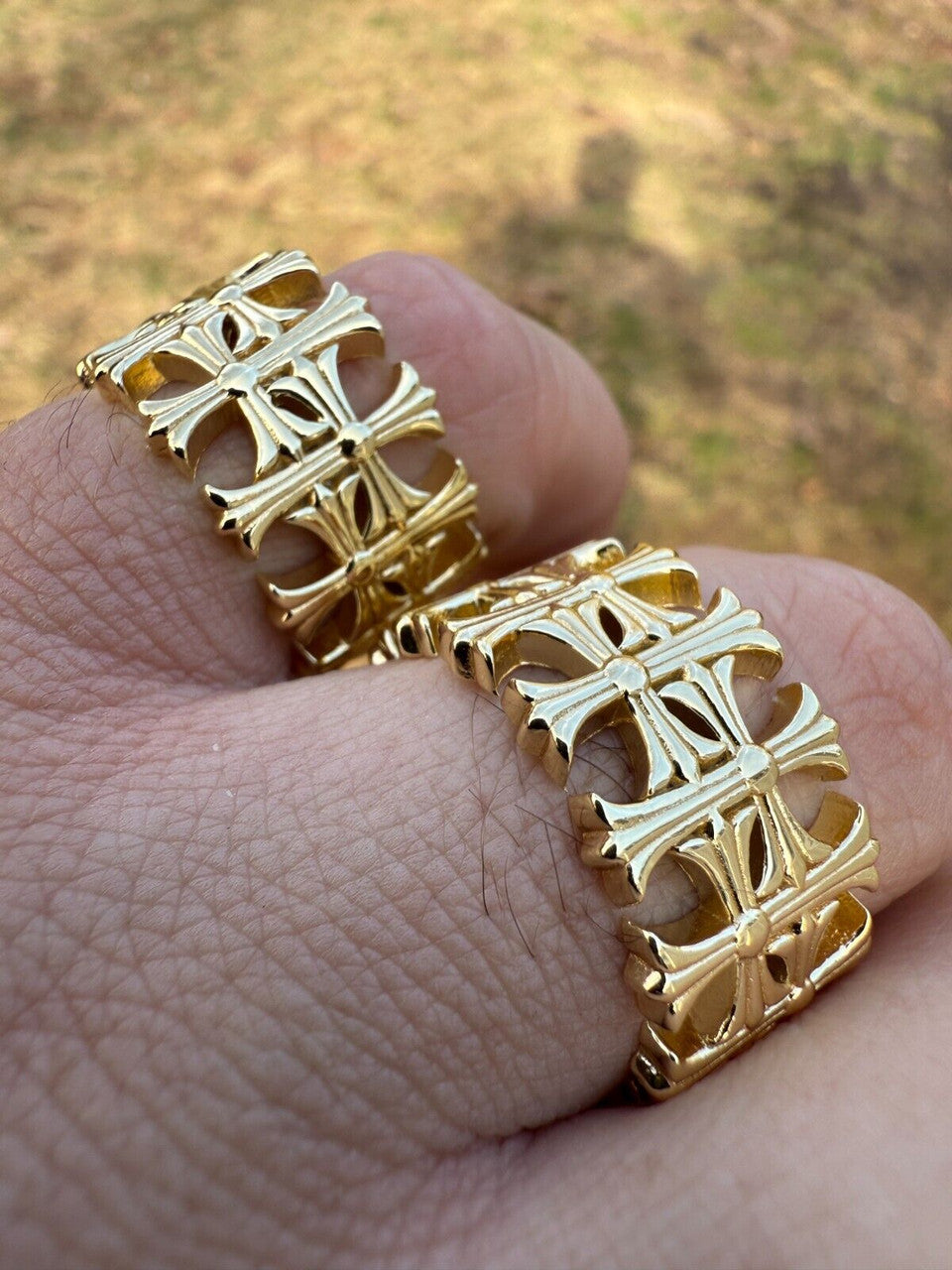 Hearts Chrome Cross Ring - 14k Gold Vermeil 925 Silver - Plain