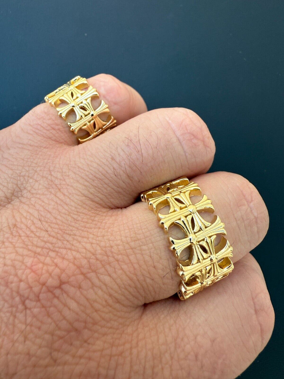 Hearts Chrome Cross Ring - 14k Gold Vermeil 925 Silver - Plain