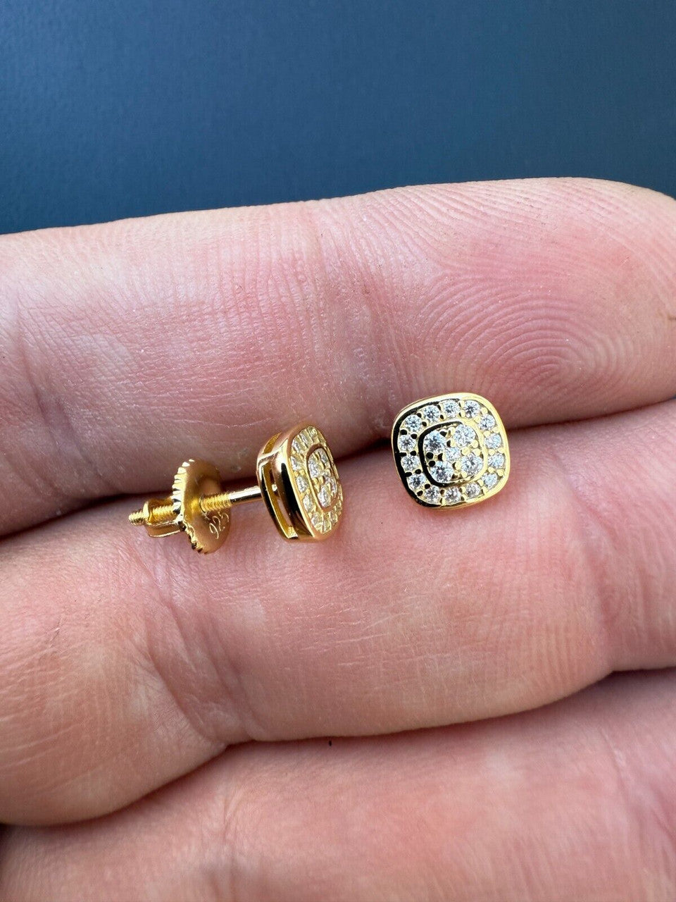 MOISSANITE Square Iced Out Earrings - 14k Gold Vermeil 925 Silver - 7mm