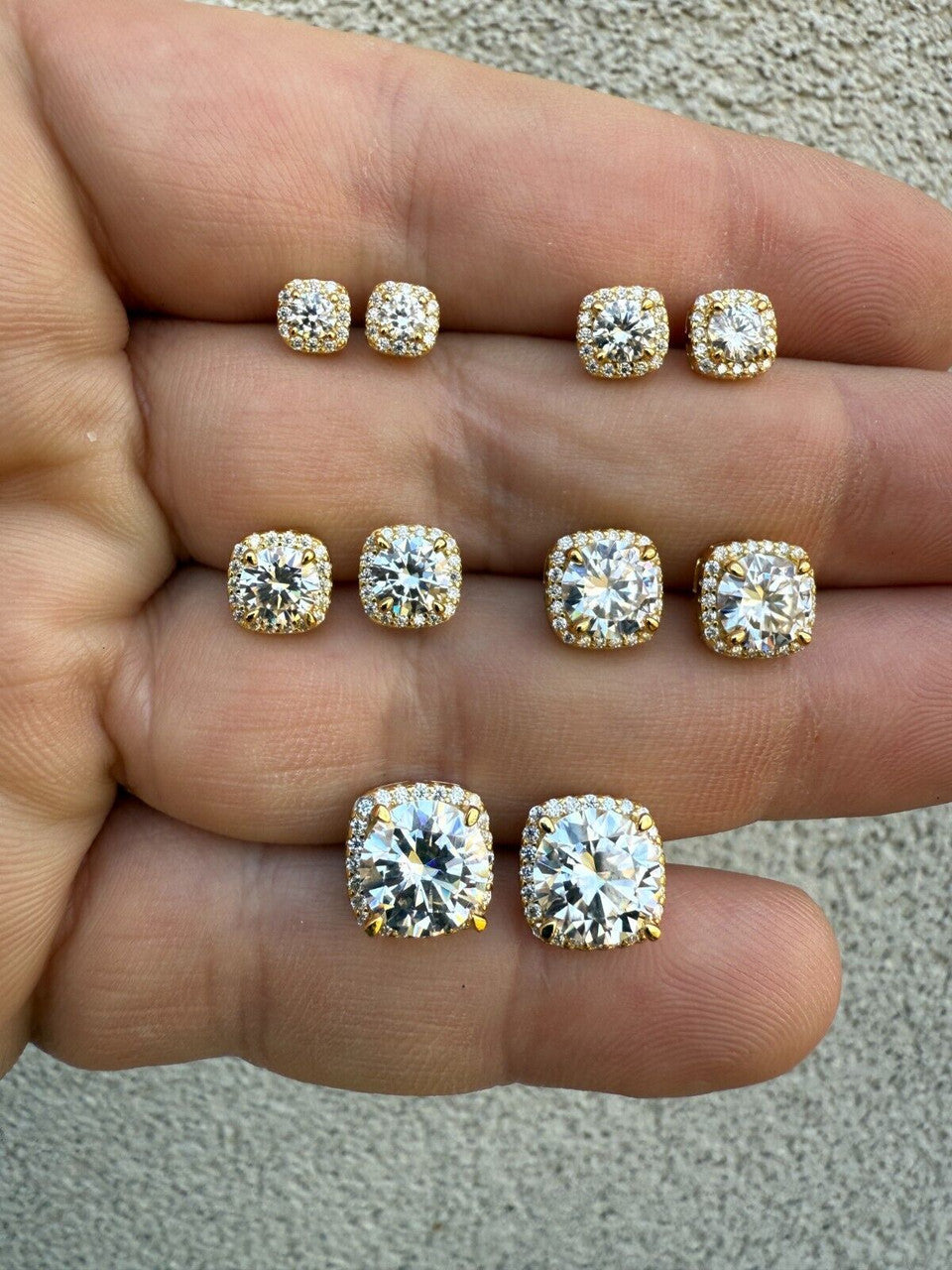 MOISSANITE Iced Out #1 Bestseller Square Halo Set Stud Earrings - 14k Gold Vermeil 925 Silver - 5mm -10mm