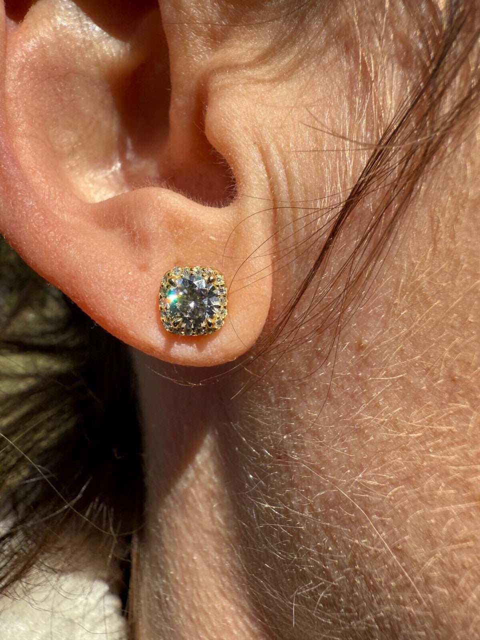 MOISSANITE Iced Out #1 Bestseller Square Halo Set Stud Earrings - 14k Gold Vermeil 925 Silver - 5mm -10mm