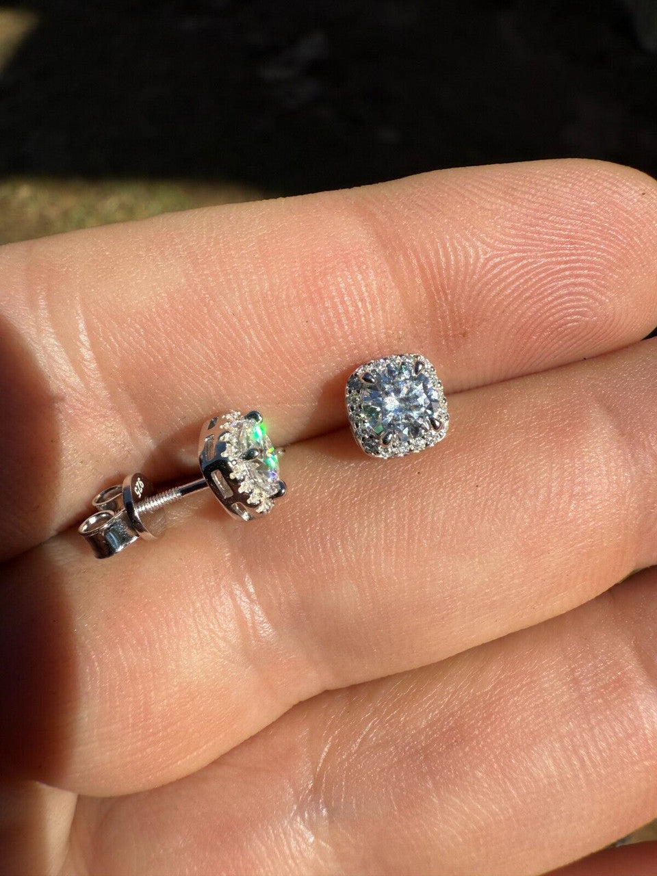 MOISSANITE Iced Out #1 Bestseller Square Halo Set Stud Earrings - 925 Silver - 5mm -10mm