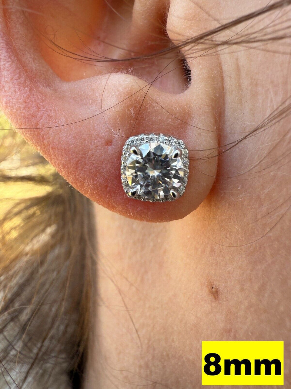 MOISSANITE Iced Out #1 Bestseller Square Halo Set Stud Earrings - 925 Silver - 5mm -10mm