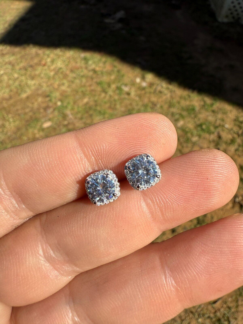 MOISSANITE Iced Out #1 Bestseller Square Halo Set Stud Earrings - 925 Silver - 5mm -10mm