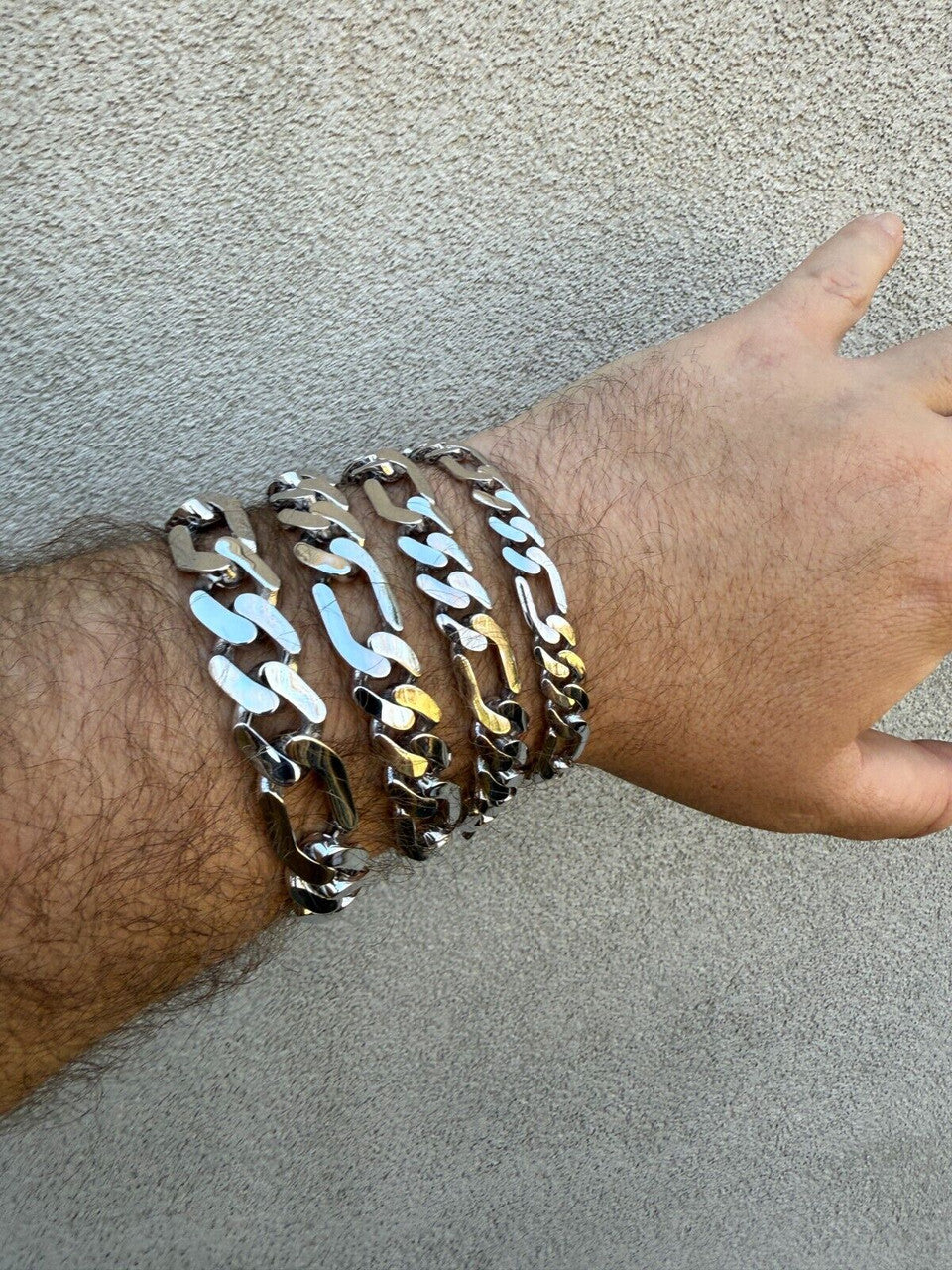 Hollow Figaro Link Monaco Bracelet - Rhodium Finish 925 Sterling Silver - 7"-9" - 9mm-15mm