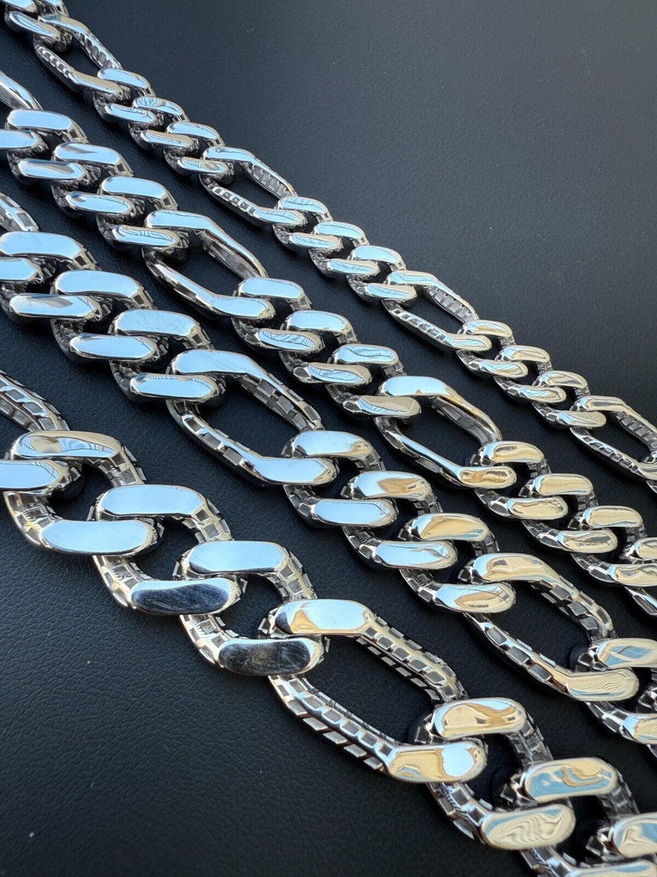 Hollow Figaro Link Monaco Bracelet - Rhodium Finish 925 Sterling Silver - 7"-9" - 9mm-15mm