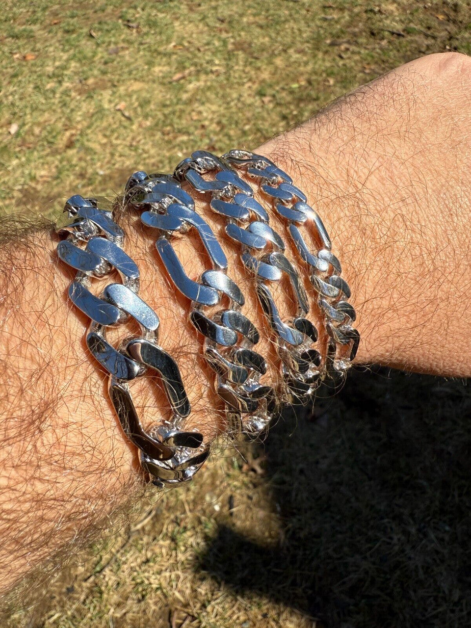 Hollow Figaro Link Monaco Bracelet - Rhodium Finish 925 Sterling Silver - 7"-9" - 9mm-15mm