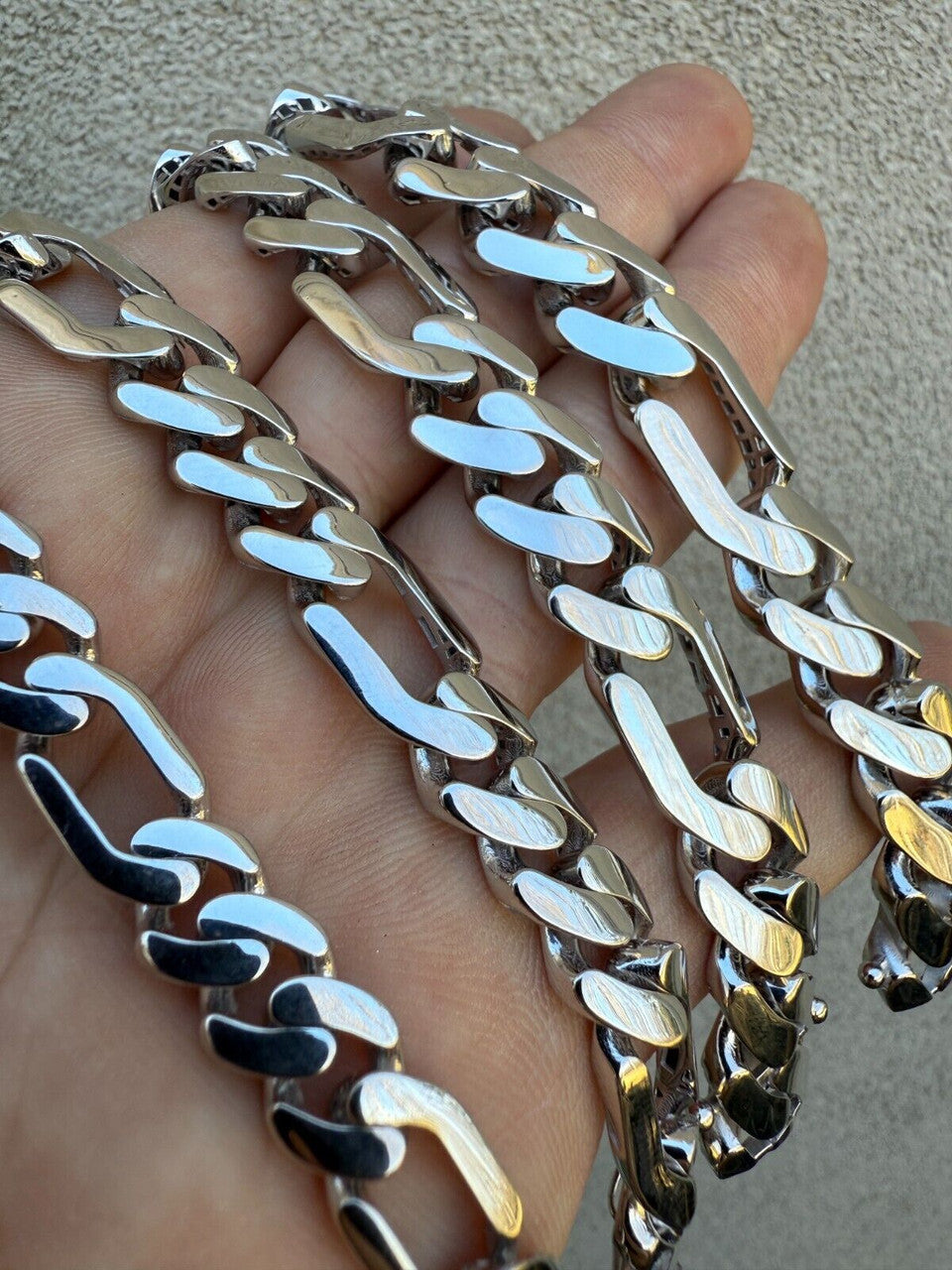 Hollow Figaro Link Monaco Bracelet - Rhodium Finish 925 Sterling Silver - 7"-9" - 9mm-15mm