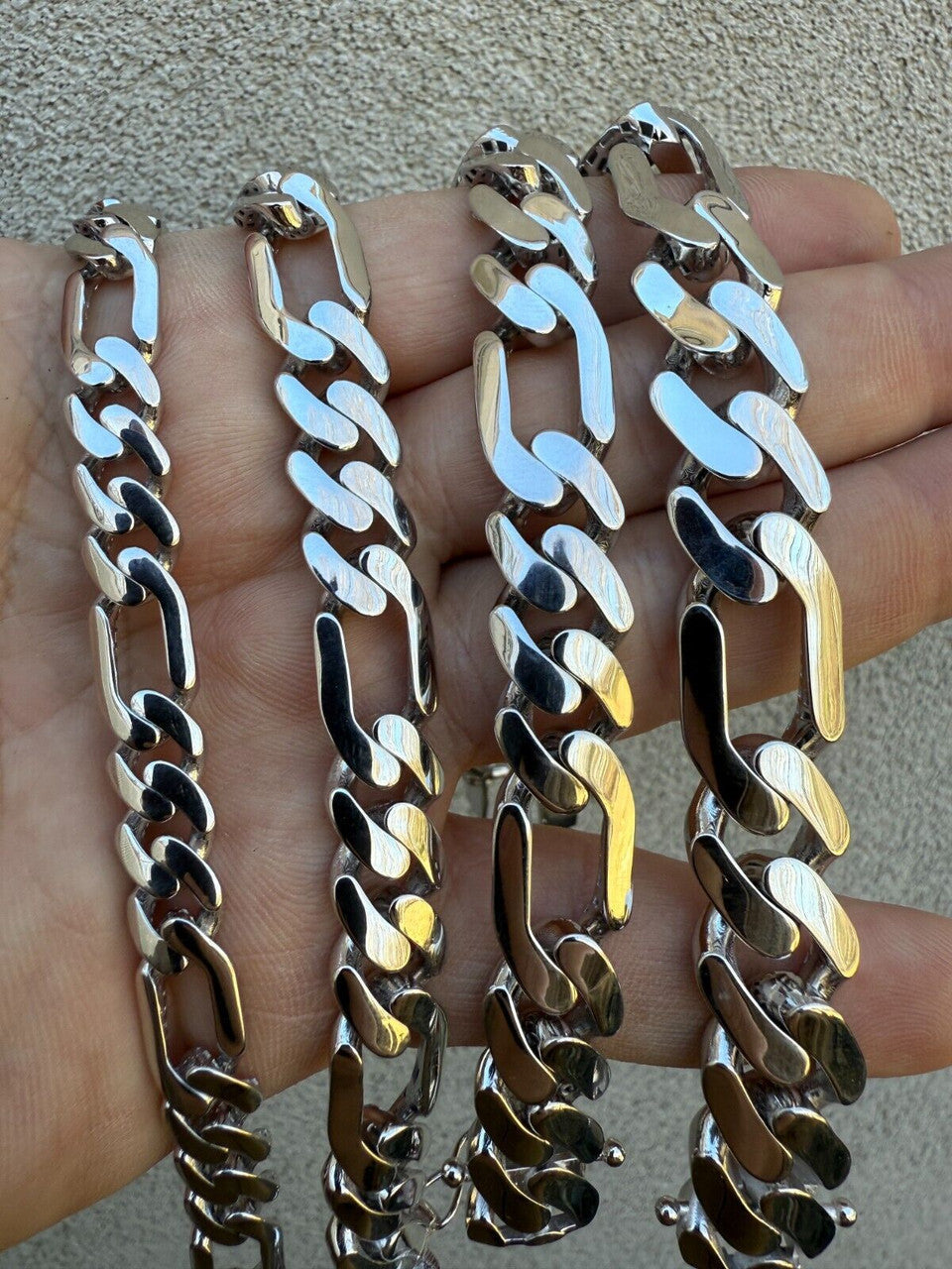 Hollow Figaro Link Monaco Bracelet - Rhodium Finish 925 Sterling Silver - 7"-9" - 9mm-15mm