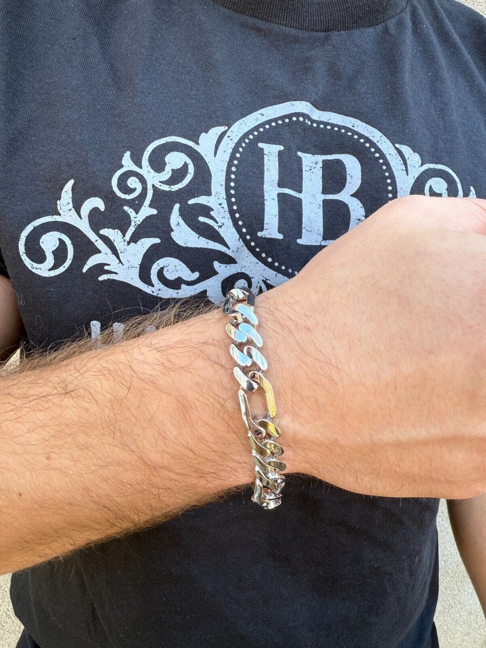 Hollow Figaro Link Monaco Bracelet - Rhodium Finish 925 Sterling Silver - 7"-9" - 9mm-15mm
