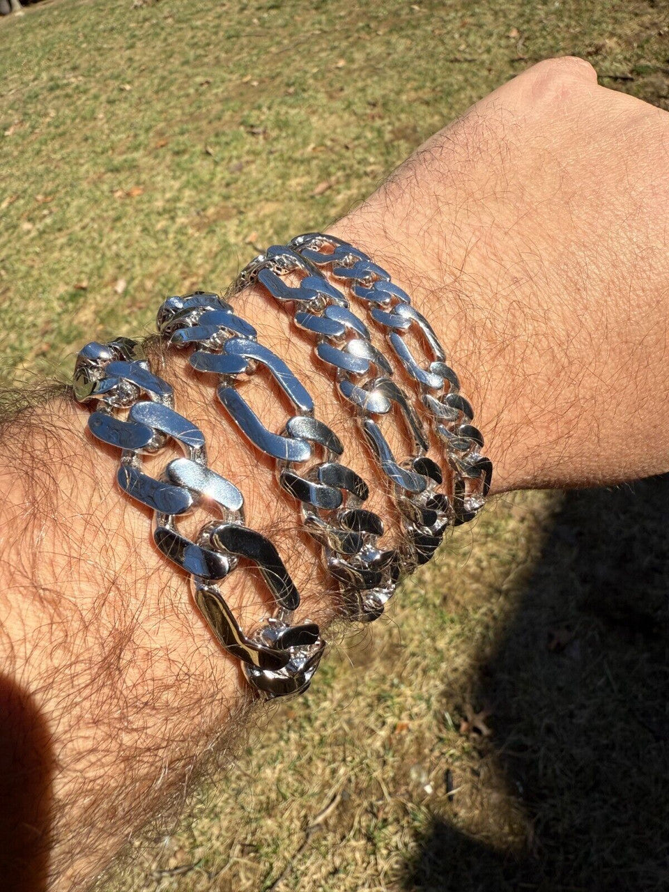 Hollow Figaro Link Monaco Bracelet - Rhodium Finish 925 Sterling Silver - 7"-9" - 9mm-15mm