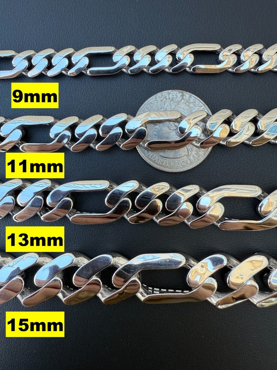 Hollow Figaro Link Monaco Bracelet - Rhodium Finish 925 Sterling Silver - 7"-9" - 9mm-15mm