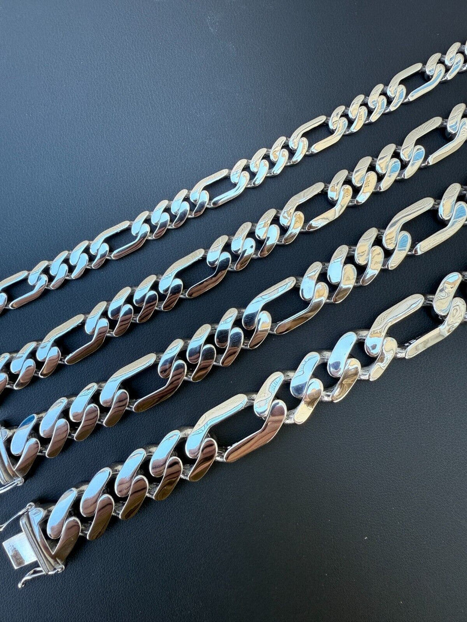 Hollow Figaro Link Monaco Bracelet - Rhodium Finish 925 Sterling Silver - 7"-9" - 9mm-15mm