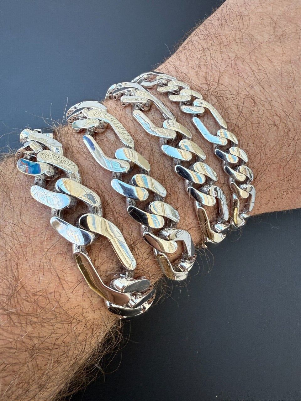 Hollow Figaro Link Monaco Bracelet - Rhodium Finish 925 Sterling Silver - 7"-9" - 9mm-15mm