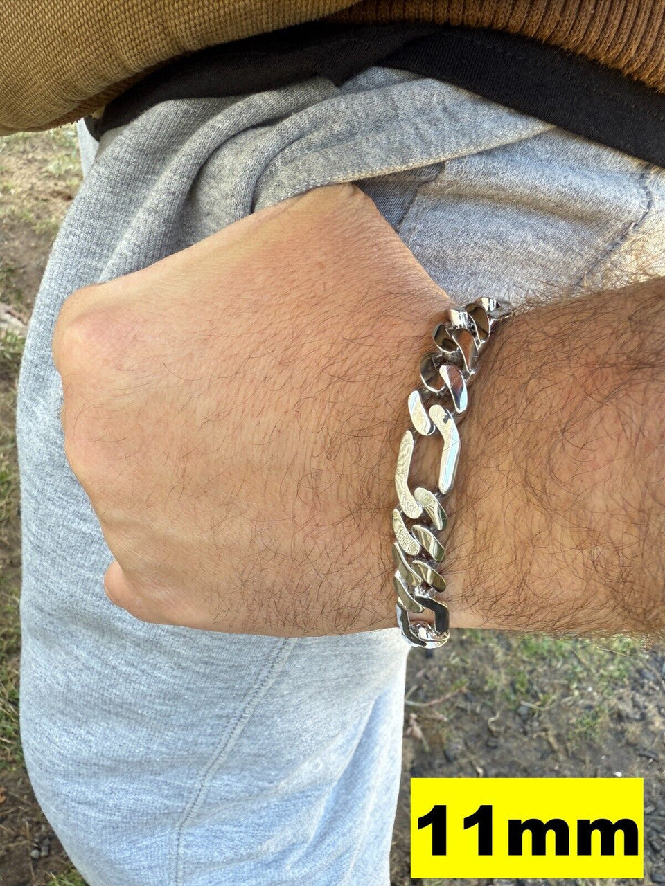 Hollow Figaro Link Monaco Bracelet - Rhodium Finish 925 Sterling Silver - 7"-9" - 9mm-15mm