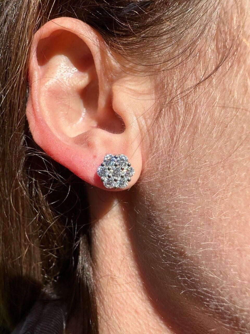 Cluster Iced Out Honeycomb Set Earrings - Silver - CZ Stones - 6mm -12mm