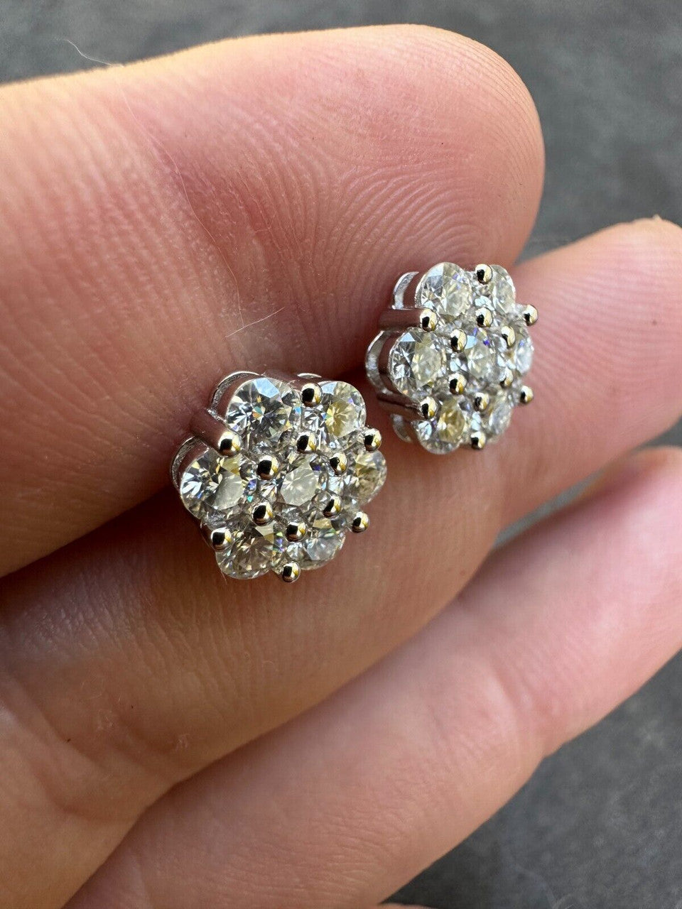 Cluster Iced Out Honeycomb Set Earrings - Silver - CZ Stones - 6mm -12mm