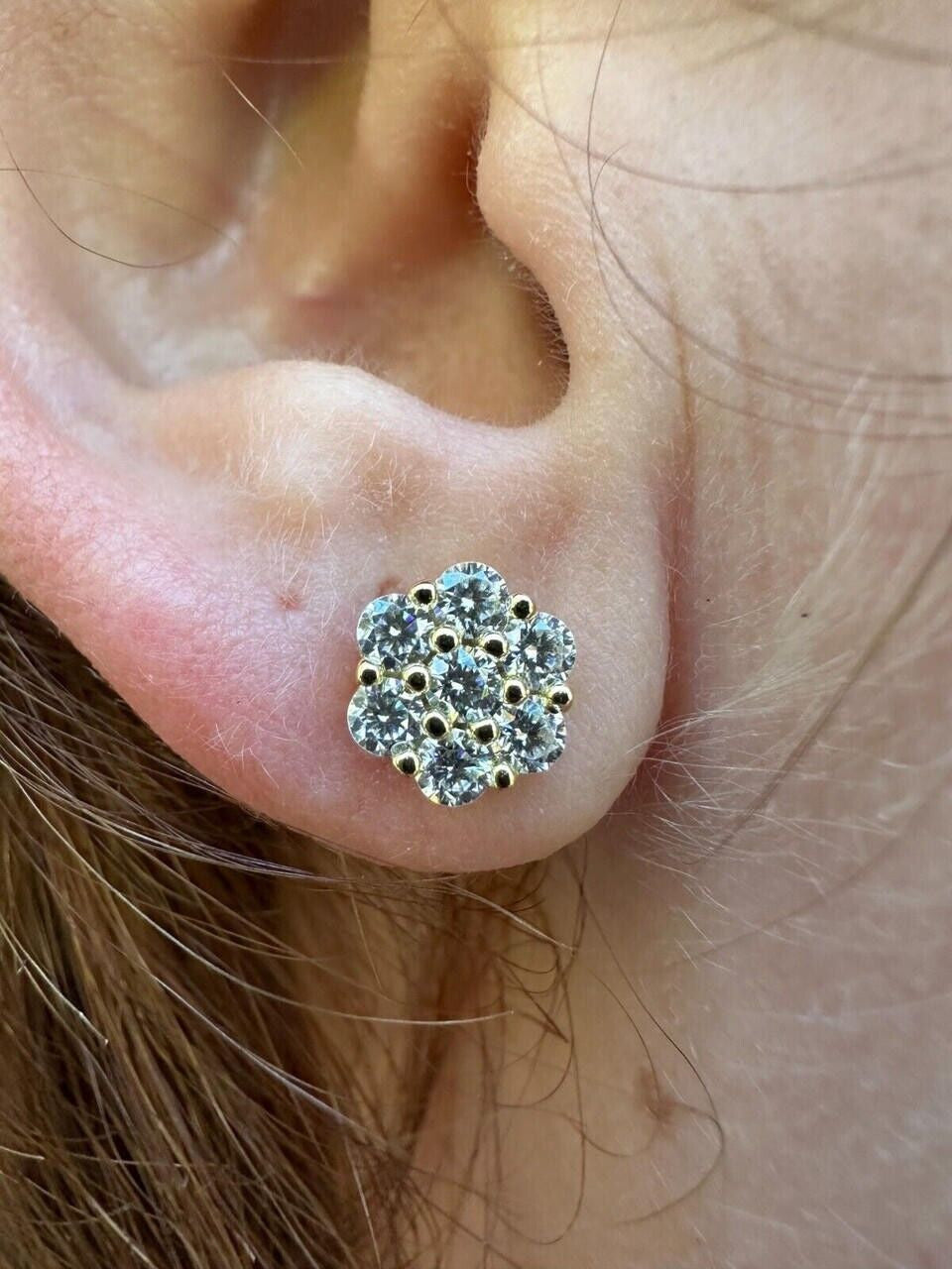 Cluster Flower Set Earrings Real 14k Gold Over 925 Silver 6-12mm Iced CZ Stones