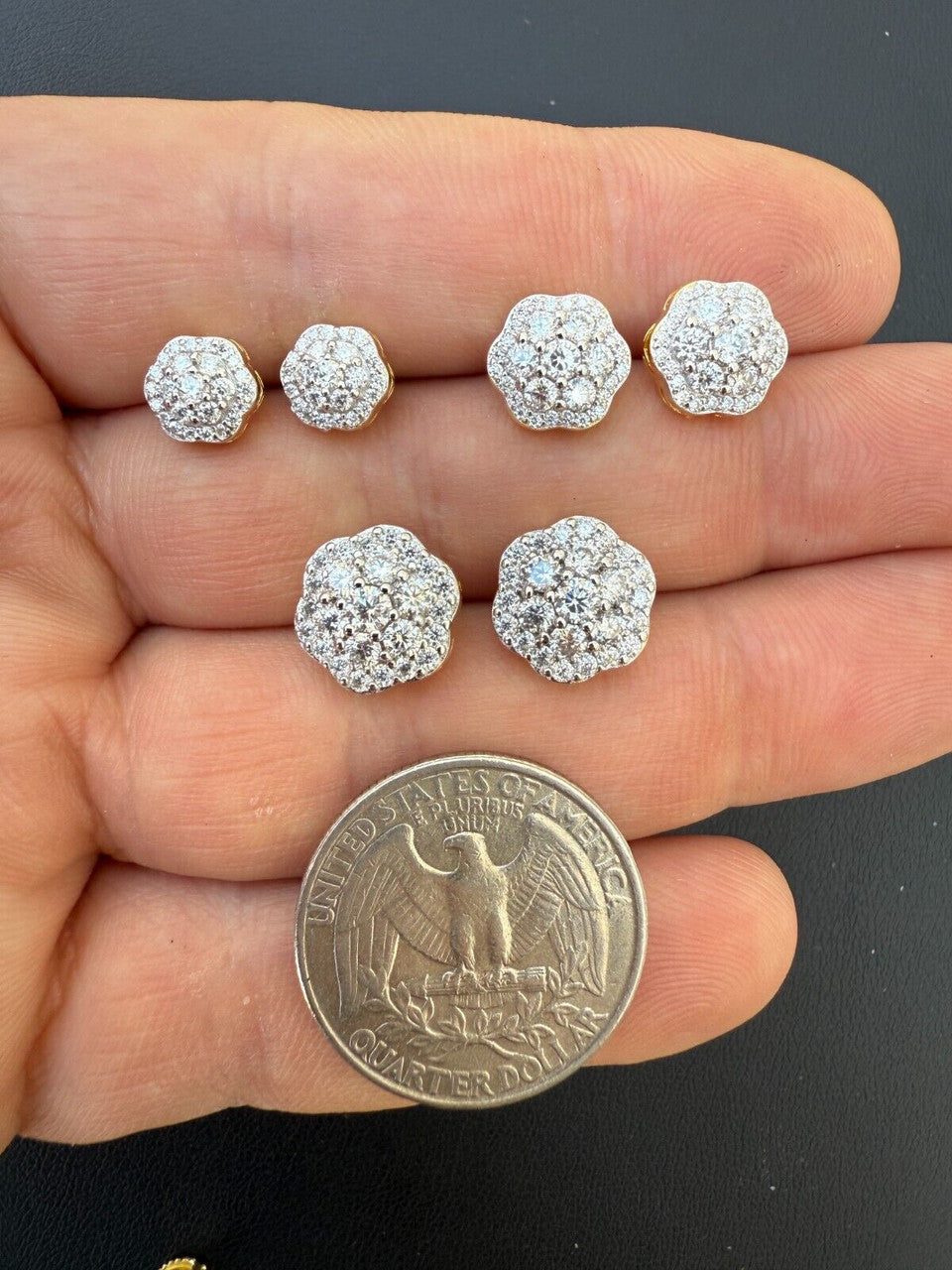 Micropave Cluster Iced Out Earrings - 14k Gold Vermeil 925 Silver - CZ Stones - 7.5mm-12mm