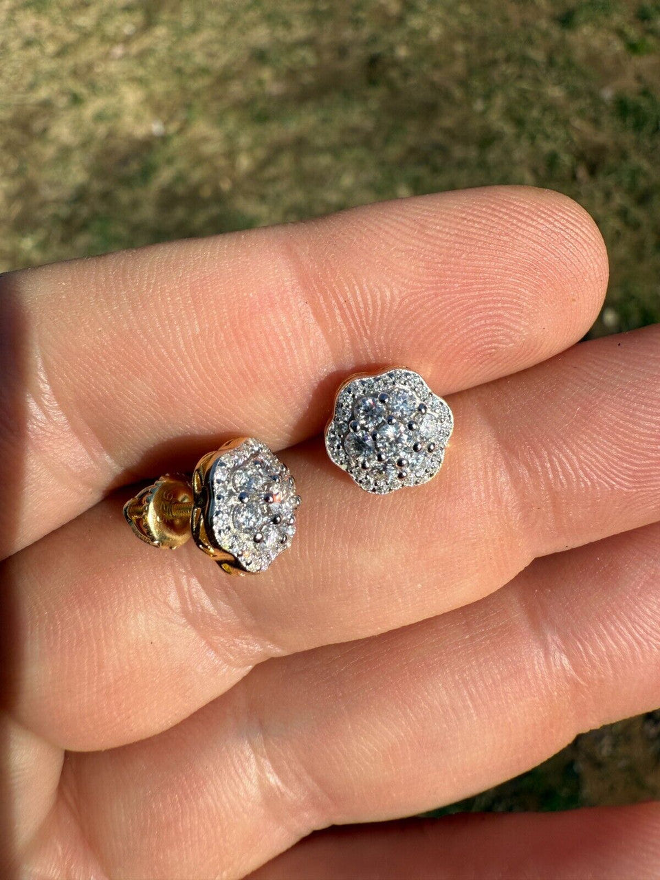 Micropave Cluster Iced Out Earrings - 14k Gold Vermeil 925 Silver - CZ Stones - 7.5mm-12mm