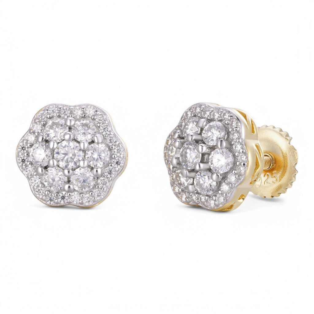 Micropave Cluster Iced Out Earrings - 14k Gold Vermeil 925 Silver - CZ Stones - 7.5mm-12mm