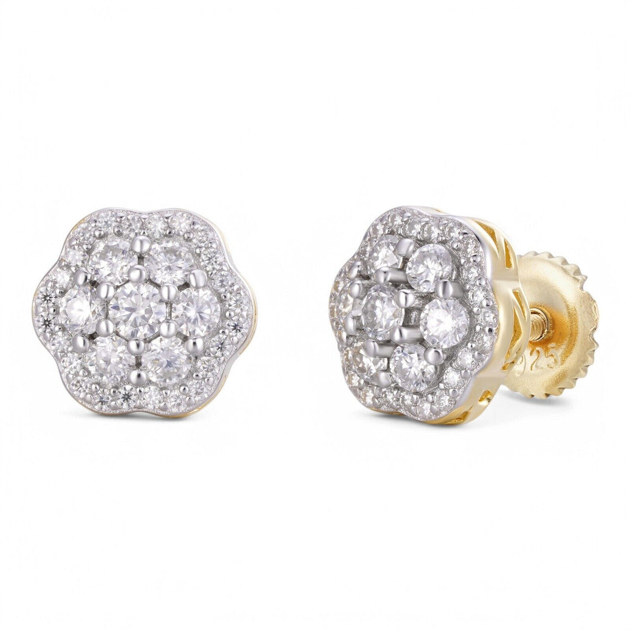 Micropave Cluster Iced Out Earrings - 14k Gold Vermeil 925 Silver - CZ Stones - 7.5mm-12mm
