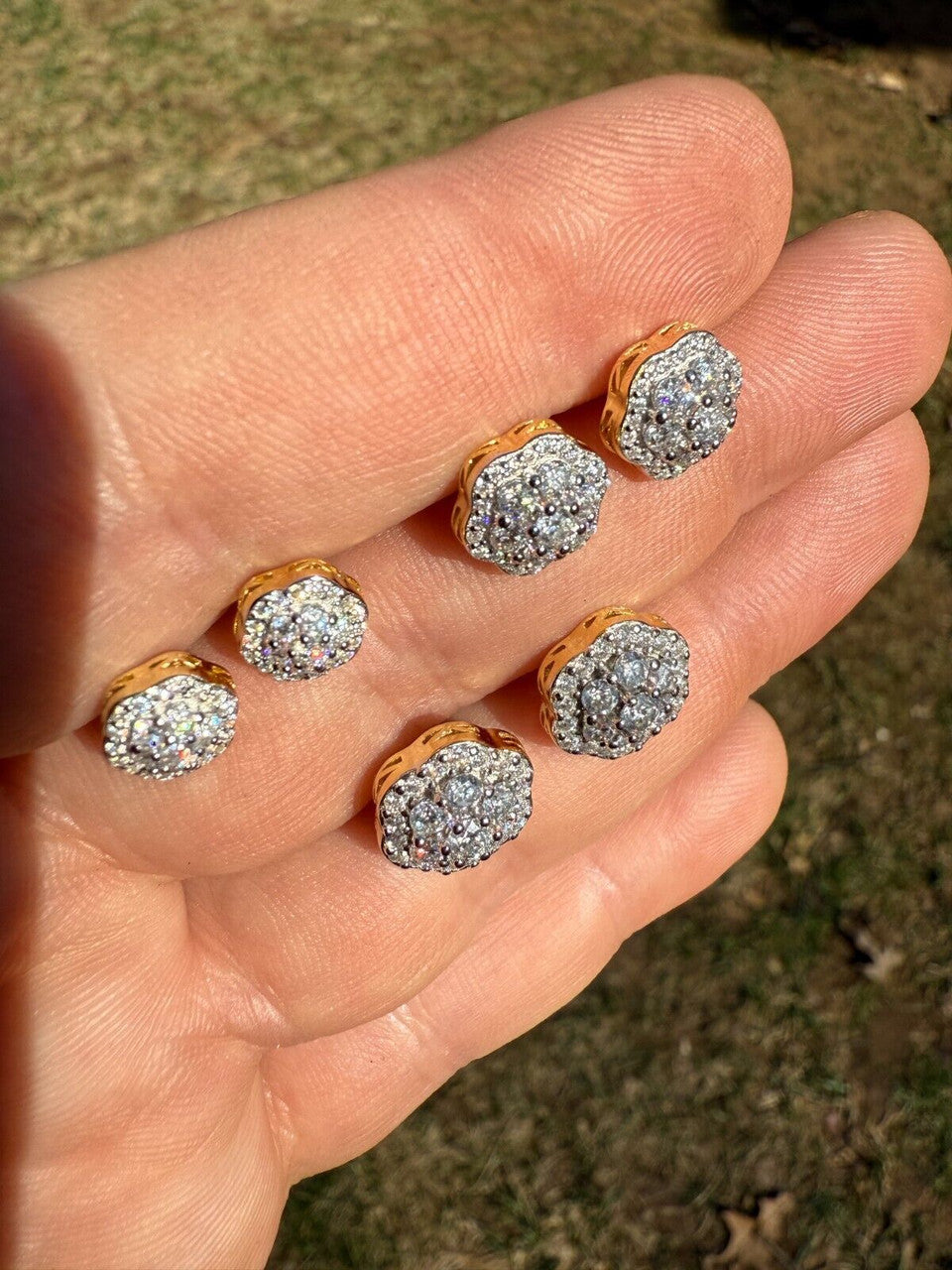 Micropave Cluster Iced Out Earrings - 14k Gold Vermeil 925 Silver - CZ Stones - 7.5mm-12mm