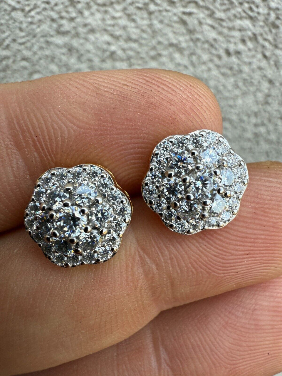 MOISSANITE Micropave Cluster Iced Out Earrings - 14k Gold Vermeil 925 Silver - 7.5mm-12mm