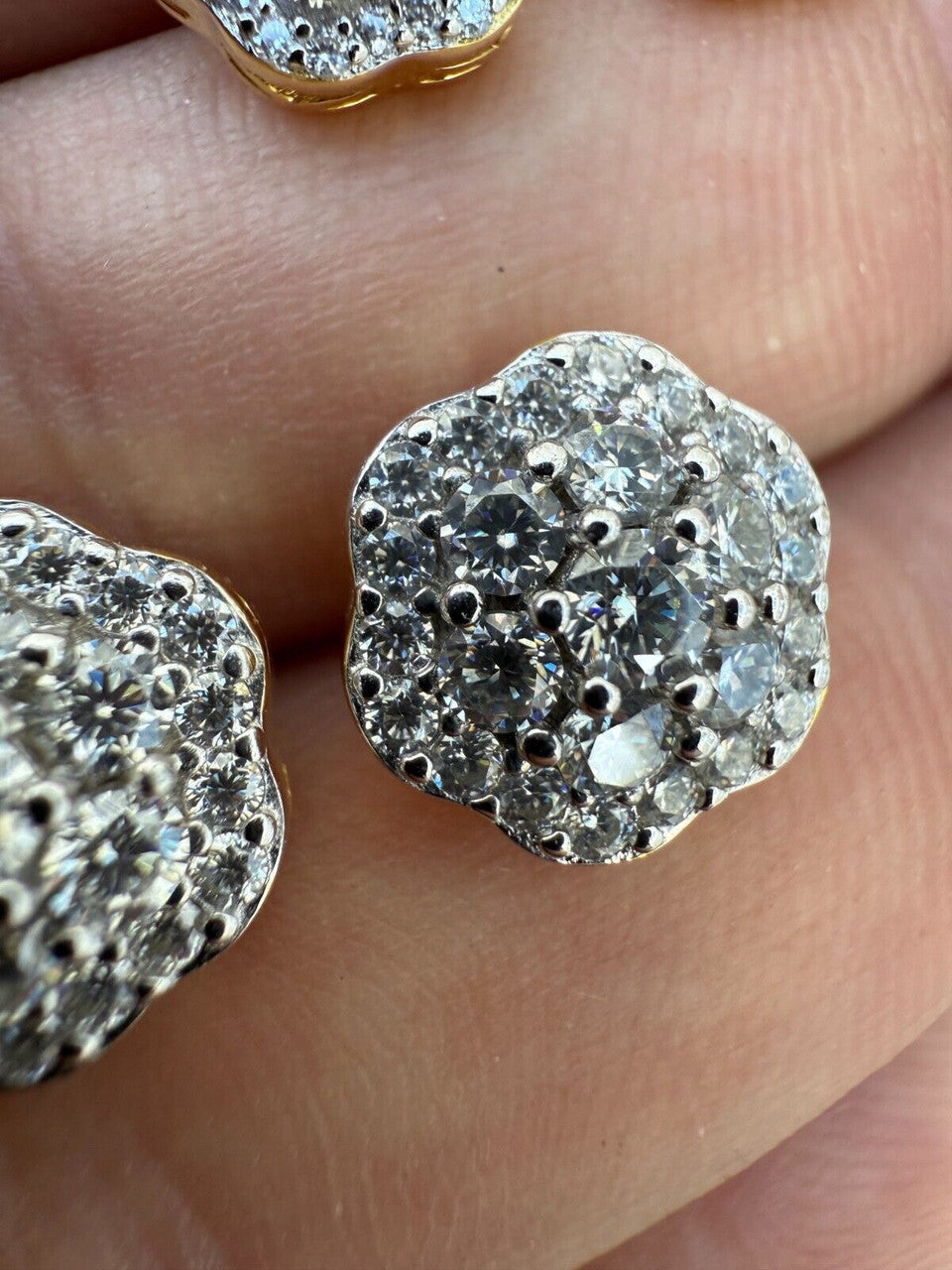 MOISSANITE Micropave Cluster Iced Out Earrings - 14k Gold Vermeil 925 Silver - 7.5mm-12mm