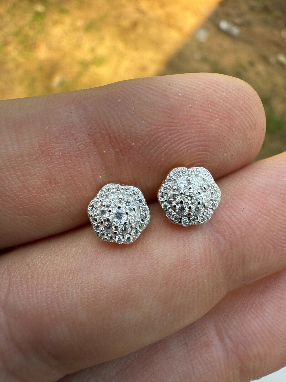 MOISSANITE Micropave Cluster Iced Out Earrings - 14k Gold Vermeil 925 Silver - 7.5mm-12mm