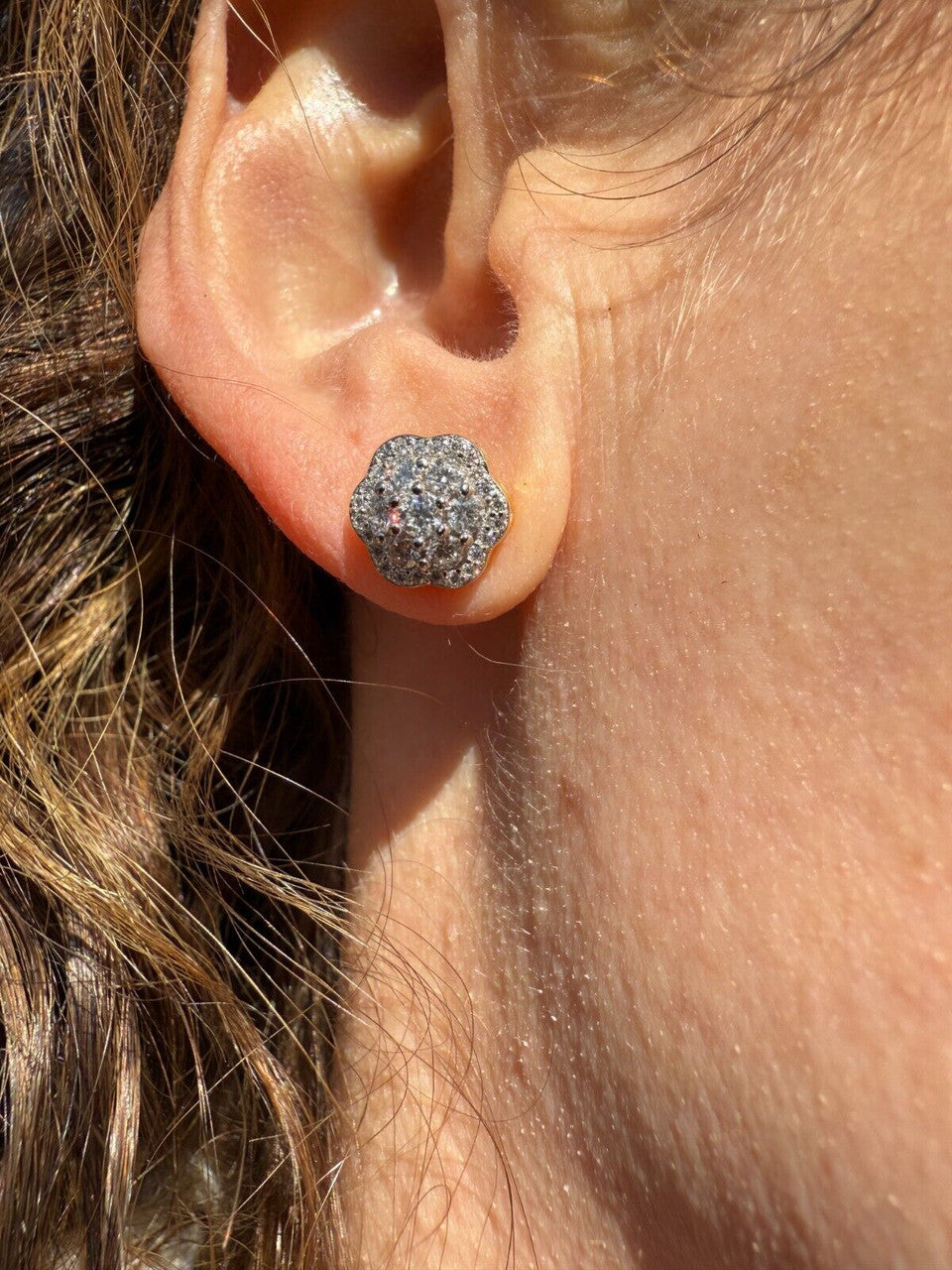 MOISSANITE Micropave Cluster Iced Out Earrings - 14k Gold Vermeil 925 Silver - 7.5mm-12mm