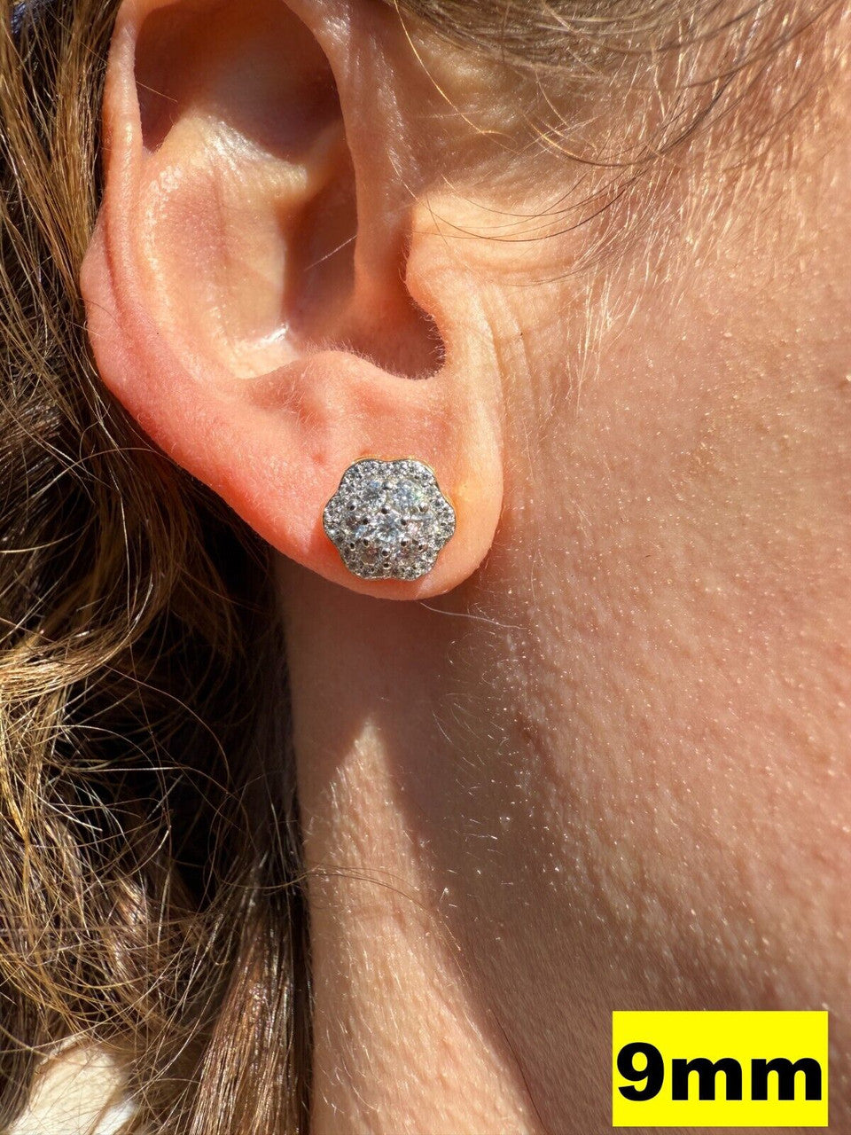 MOISSANITE Micropave Cluster Iced Out Earrings - 14k Gold Vermeil 925 Silver - 7.5mm-12mm